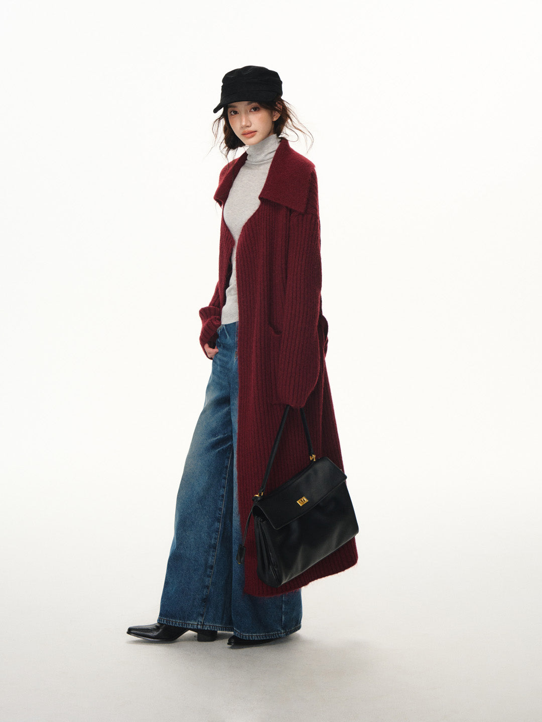 Lafreedom LAF351113 Large collar alpaca wool knitted cardigan