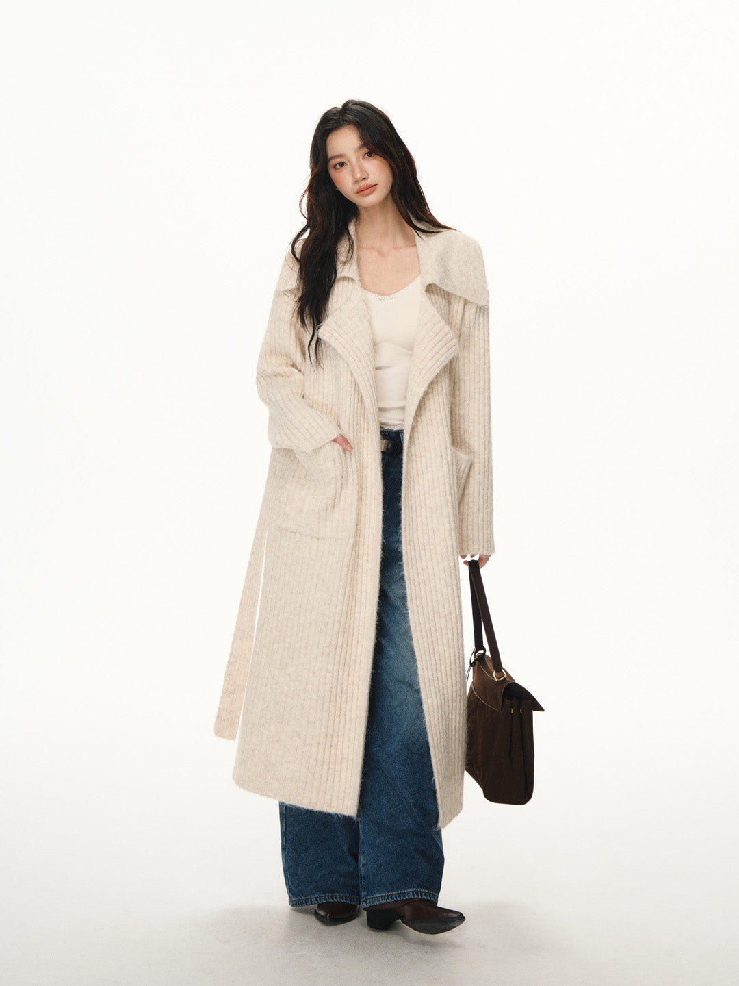 Lafreedom LAF351113 Large collar alpaca wool knitted cardigan