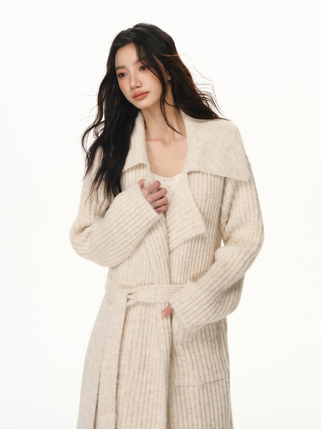 Lafreedom LAF351113 Large collar alpaca wool knitted cardigan