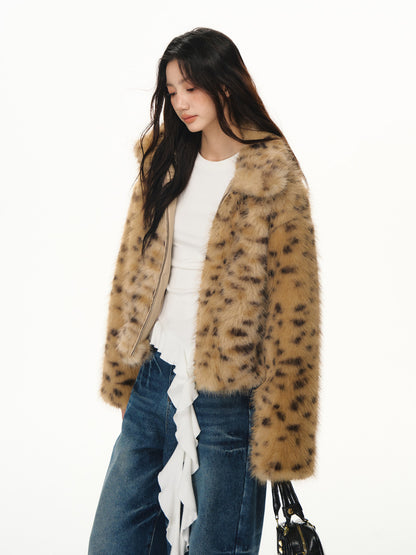 Lafreedom LAF351115 Retro leopard print fur thick coat