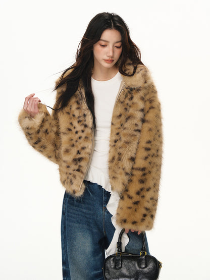 Lafreedom LAF351115 Retro leopard print fur thick coat