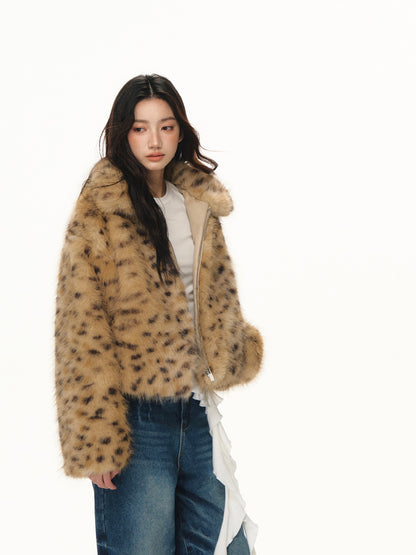Lafreedom LAF351115 Retro leopard print fur thick coat