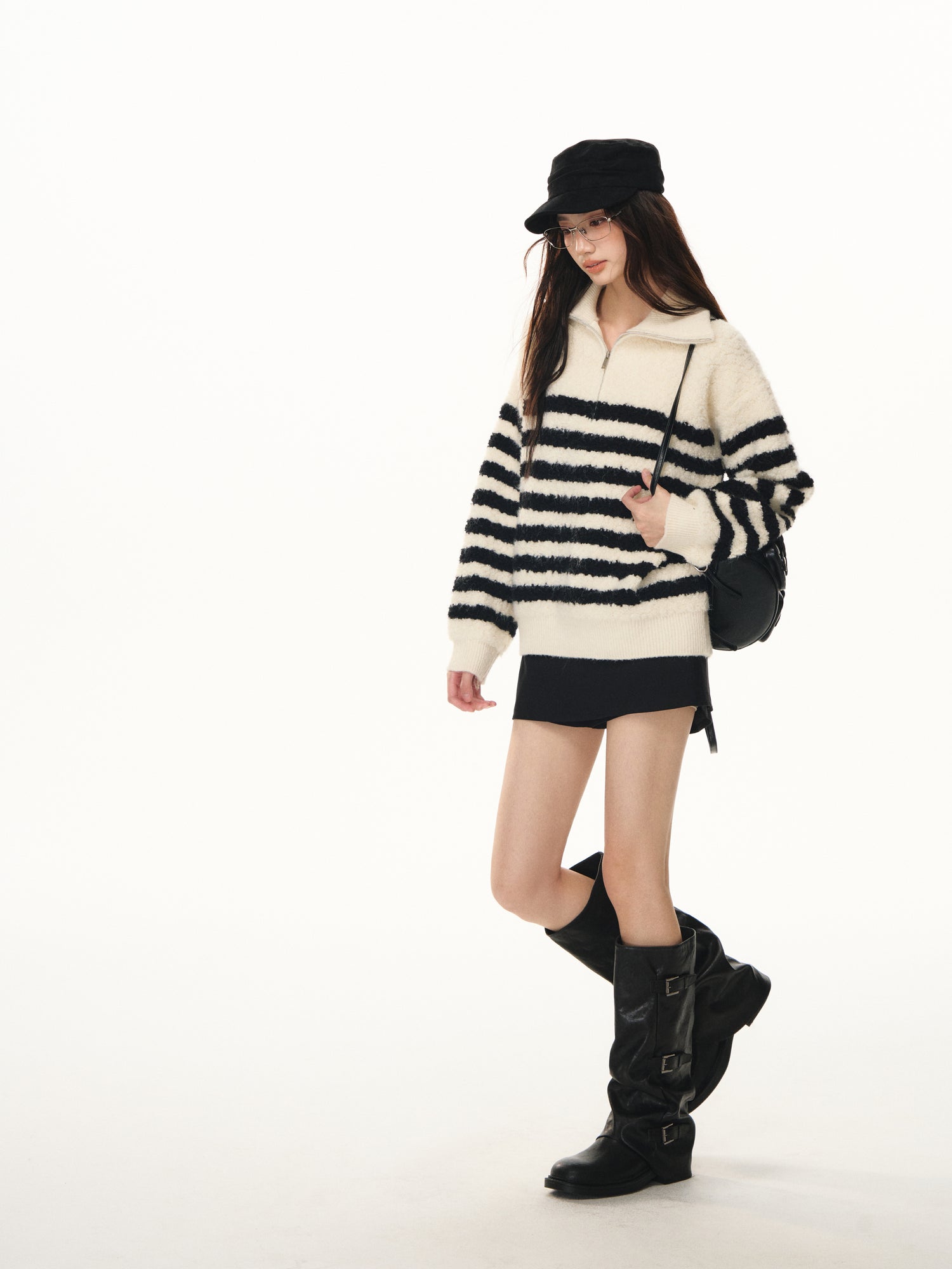 Lafreedom LAF351102 Striped zipper soft sweater