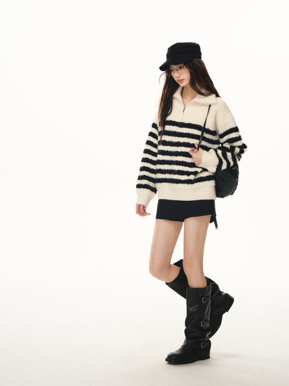 Lafreedom LAF351102 Striped zipper soft sweater