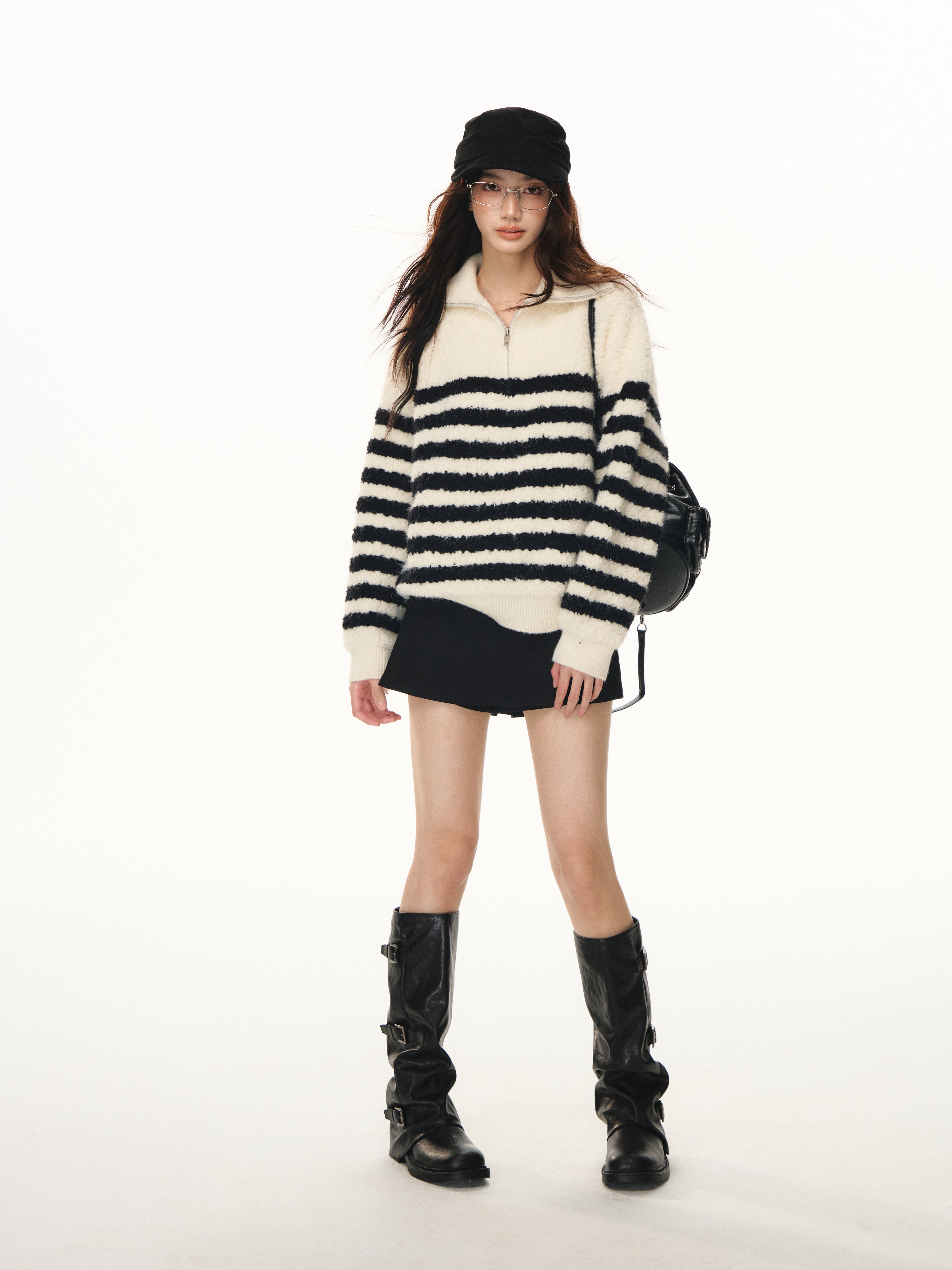 Lafreedom LAF351102 Striped zipper soft sweater
