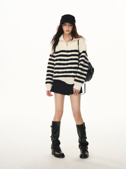 Lafreedom LAF351102 Striped zipper soft sweater