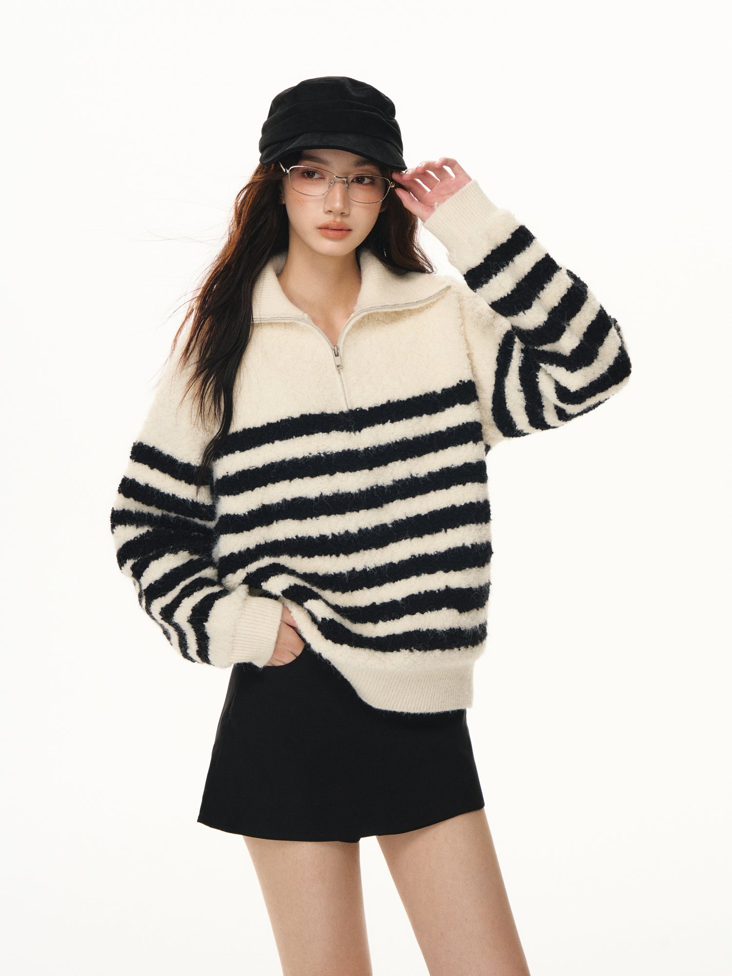 Lafreedom LAF351102 Striped zipper soft sweater