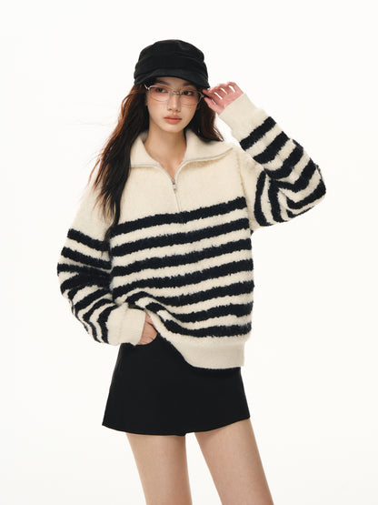 Lafreedom LAF351102 Striped zipper soft sweater