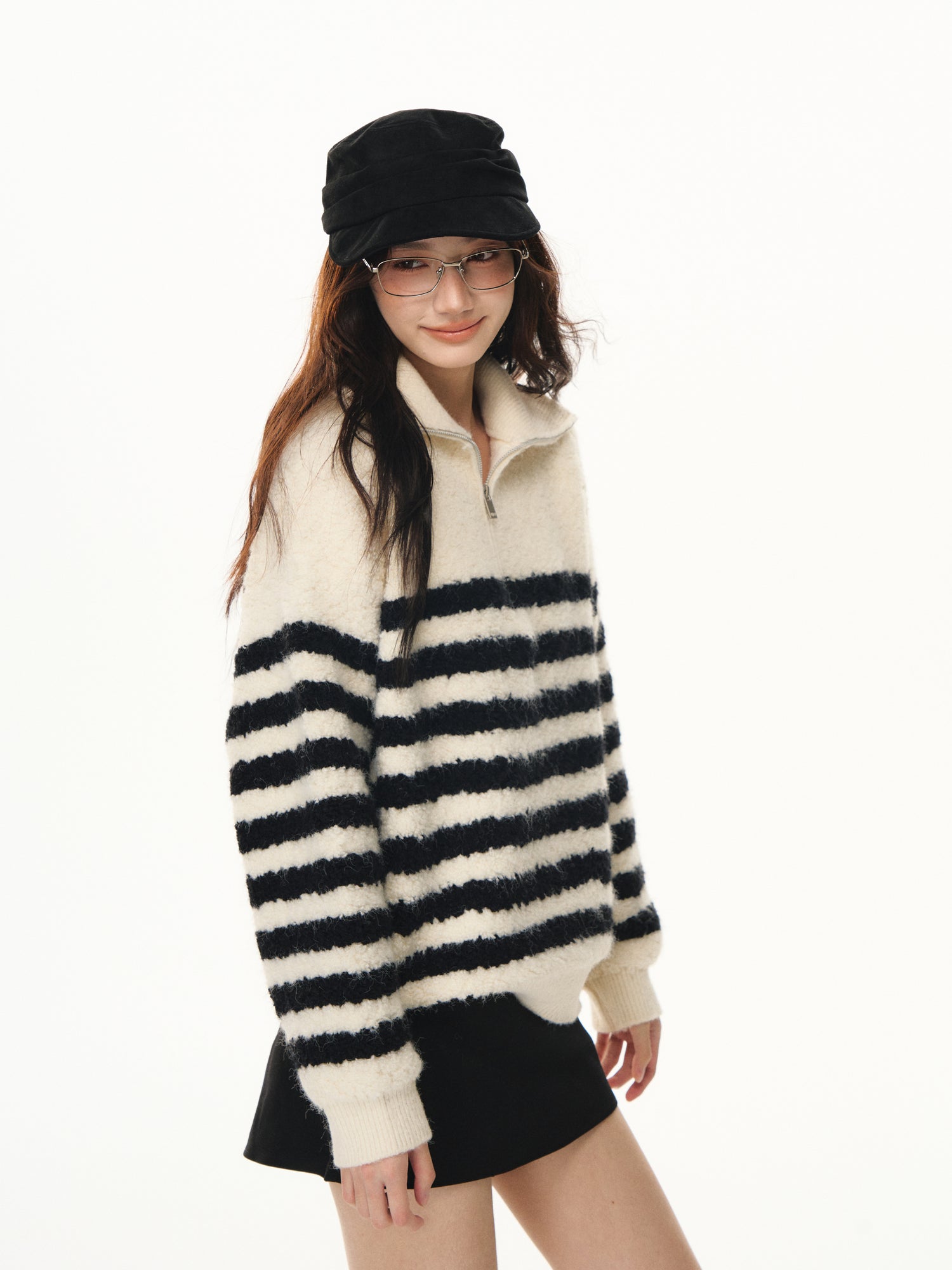 Lafreedom LAF351102 Striped zipper soft sweater