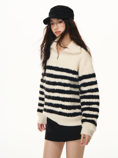 Lafreedom LAF351102 Striped zipper soft sweater