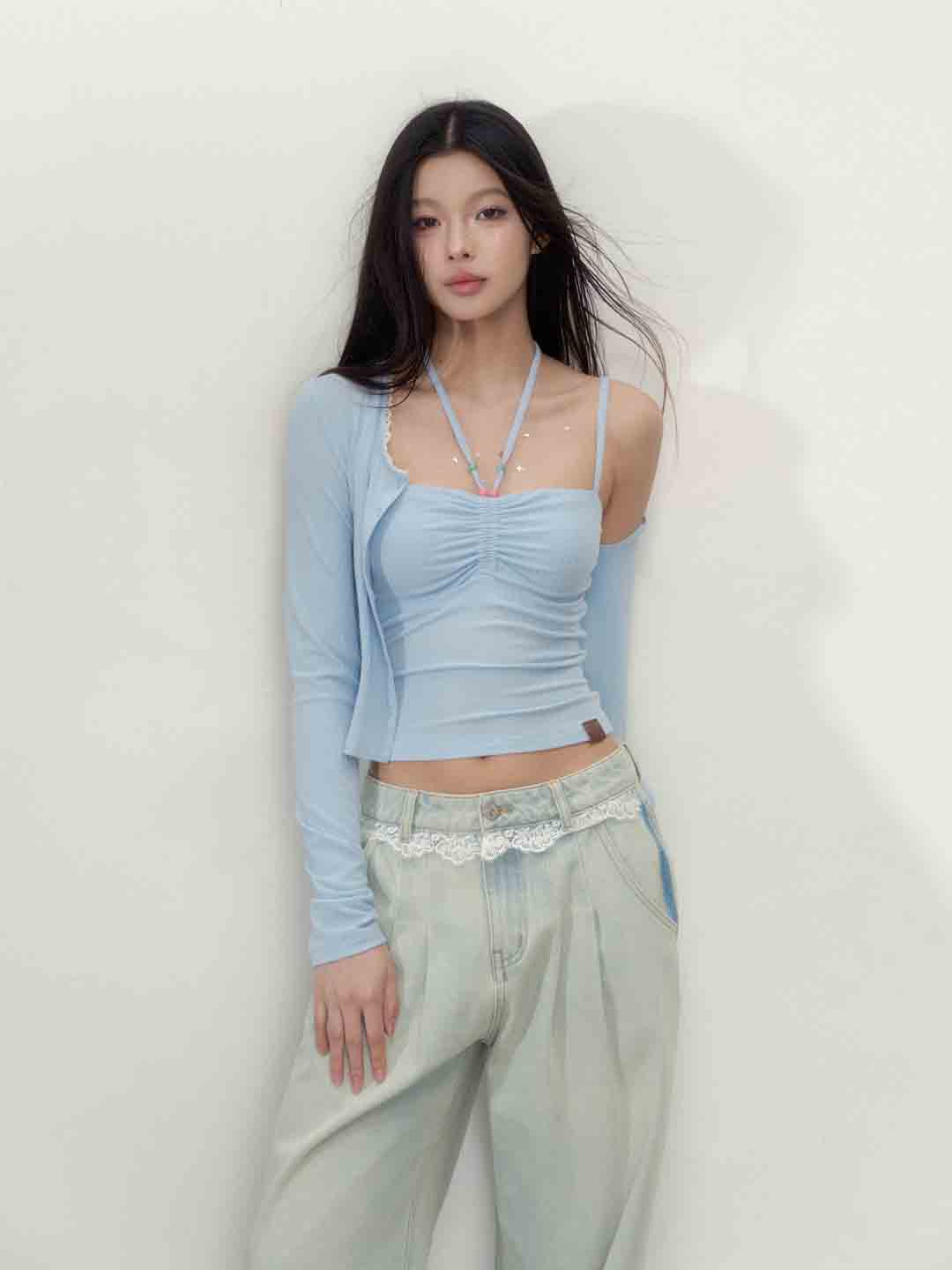 VIA PITTI VIABTP153&amp;VIABTP154 Hanging neck camisole vest+cardigan set(2color)