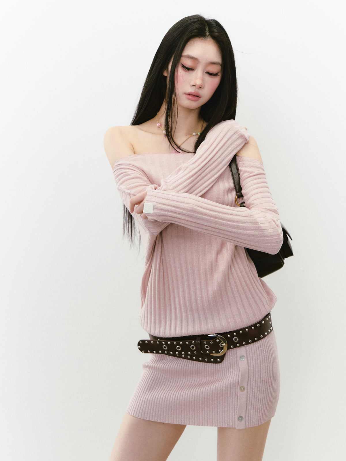 VIA PITTI VIABK288 Shiny one shoulder button dress (2color)