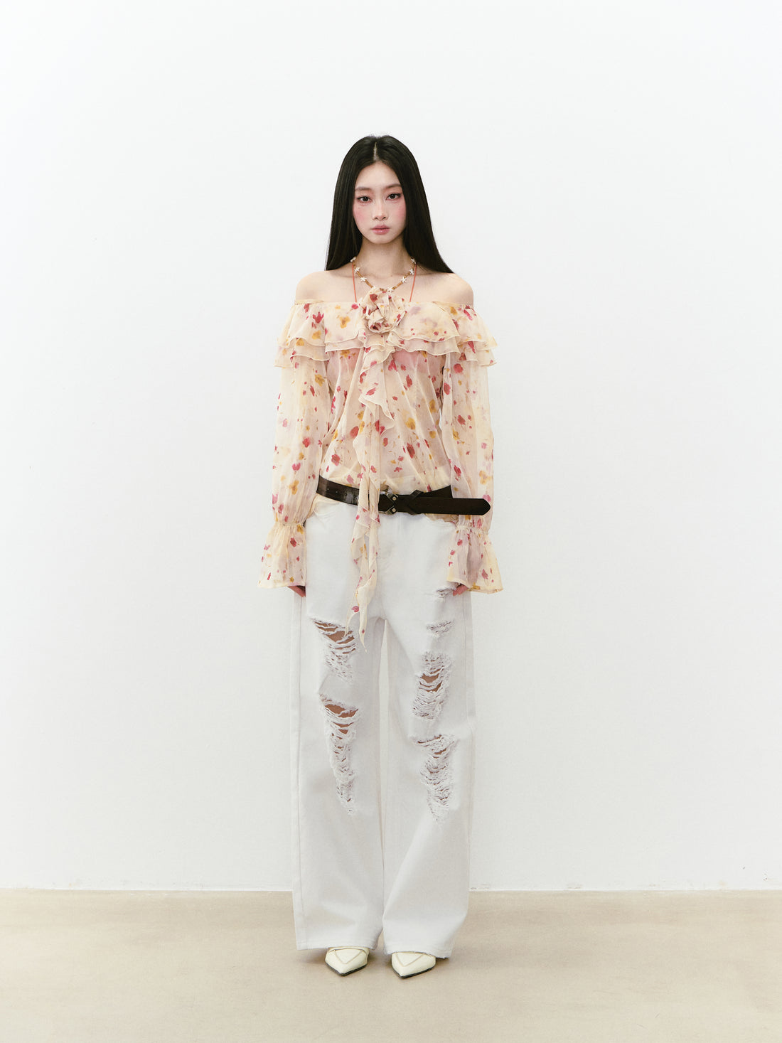 VIA PITTI VIABTP202 Flower off-shoulder sunshade top