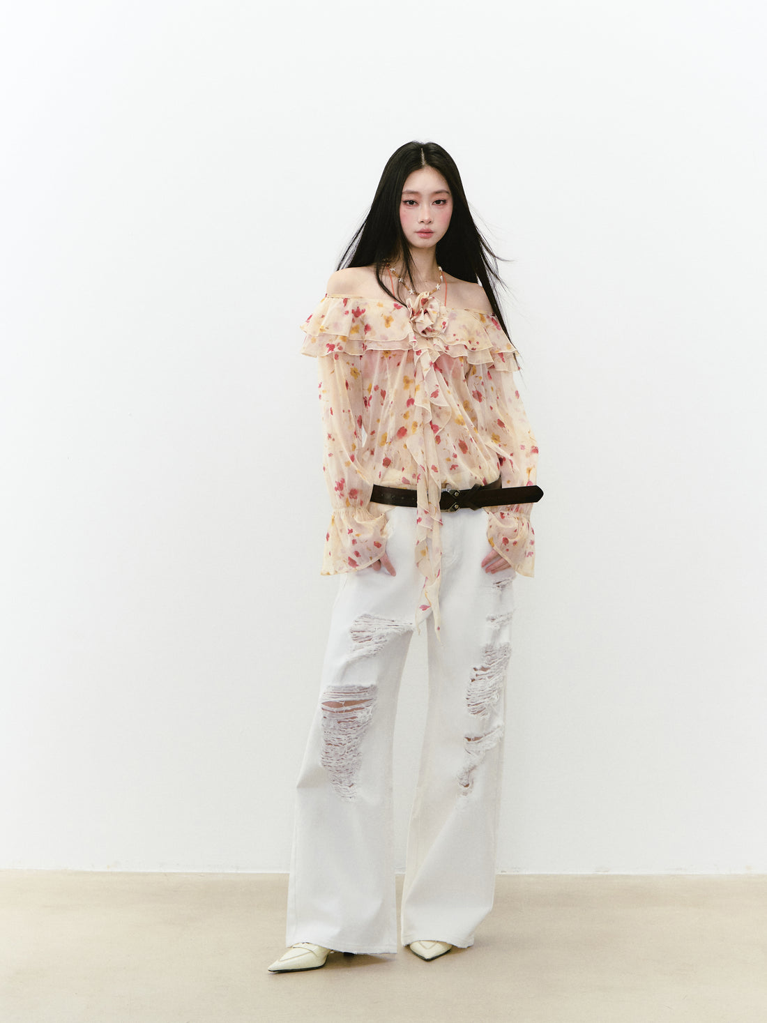 VIA PITTI VIABTP202 Flower off-shoulder sunshade top