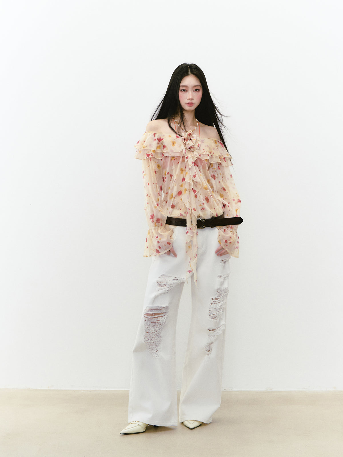 VIA PITTI VIABTP202 Flower off-shoulder sunshade top