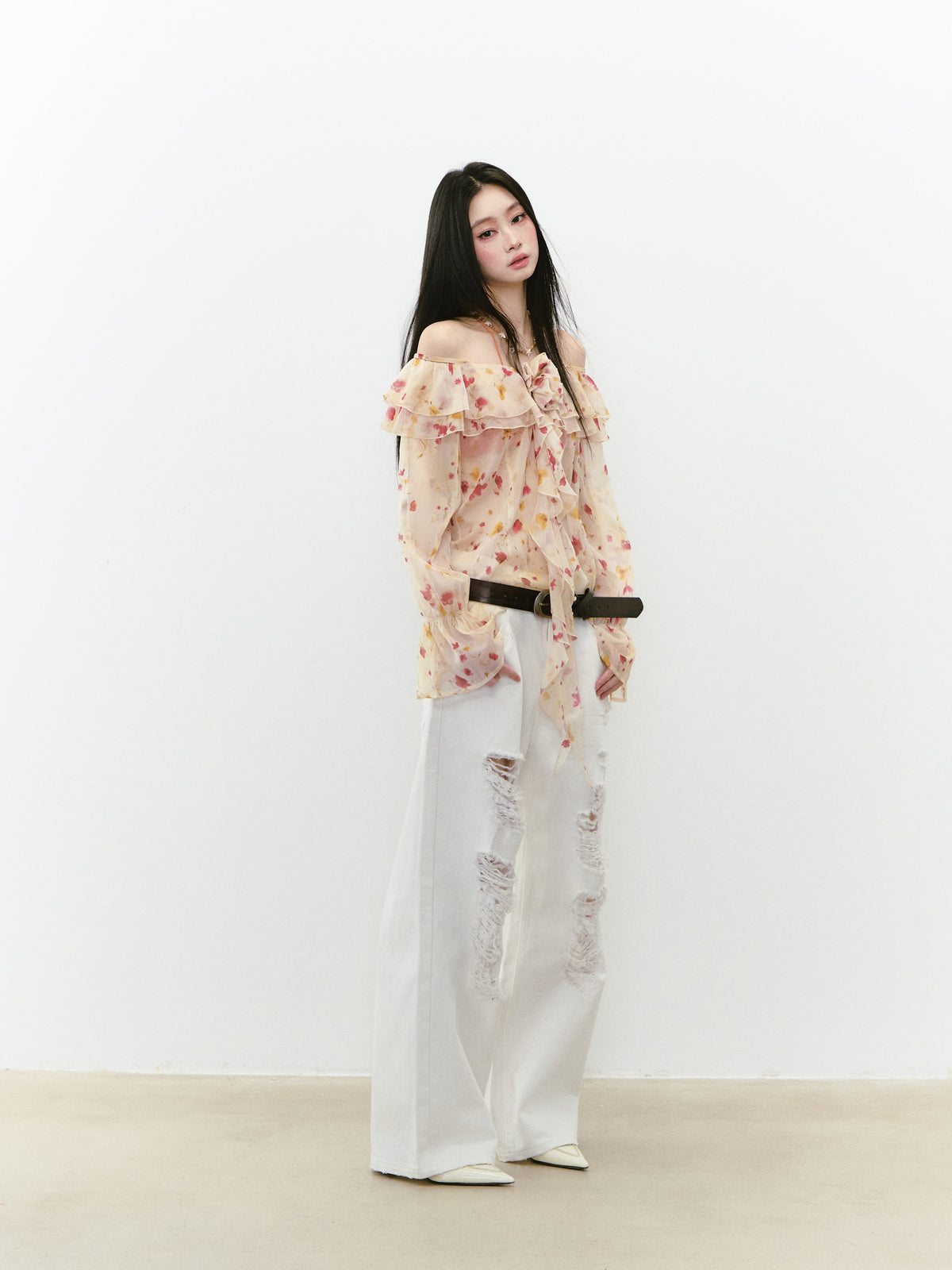 VIA PITTI VIABTP202 Flower off-shoulder sunshade top