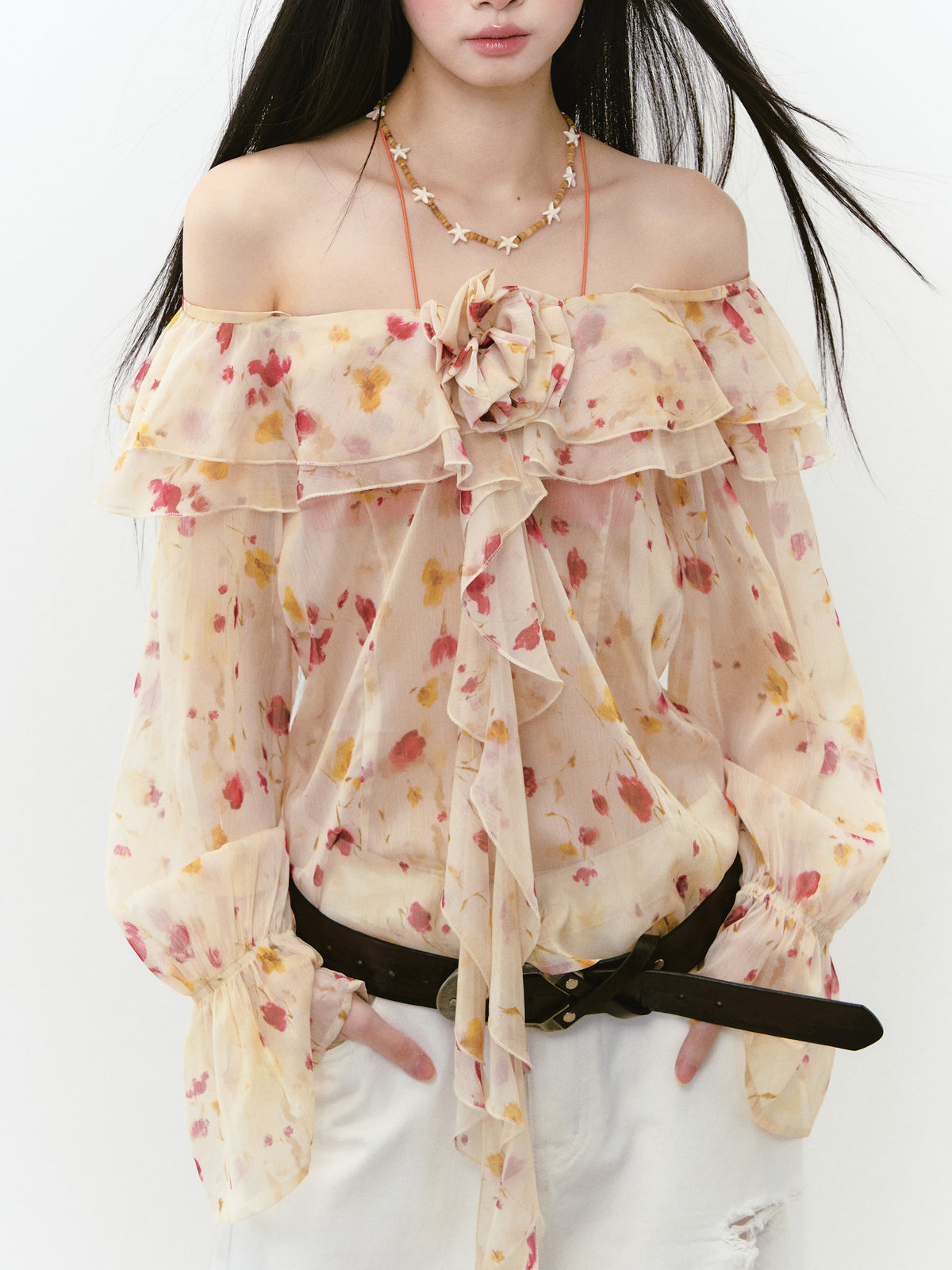VIA PITTI VIABTP202 Flower off-shoulder sunshade top