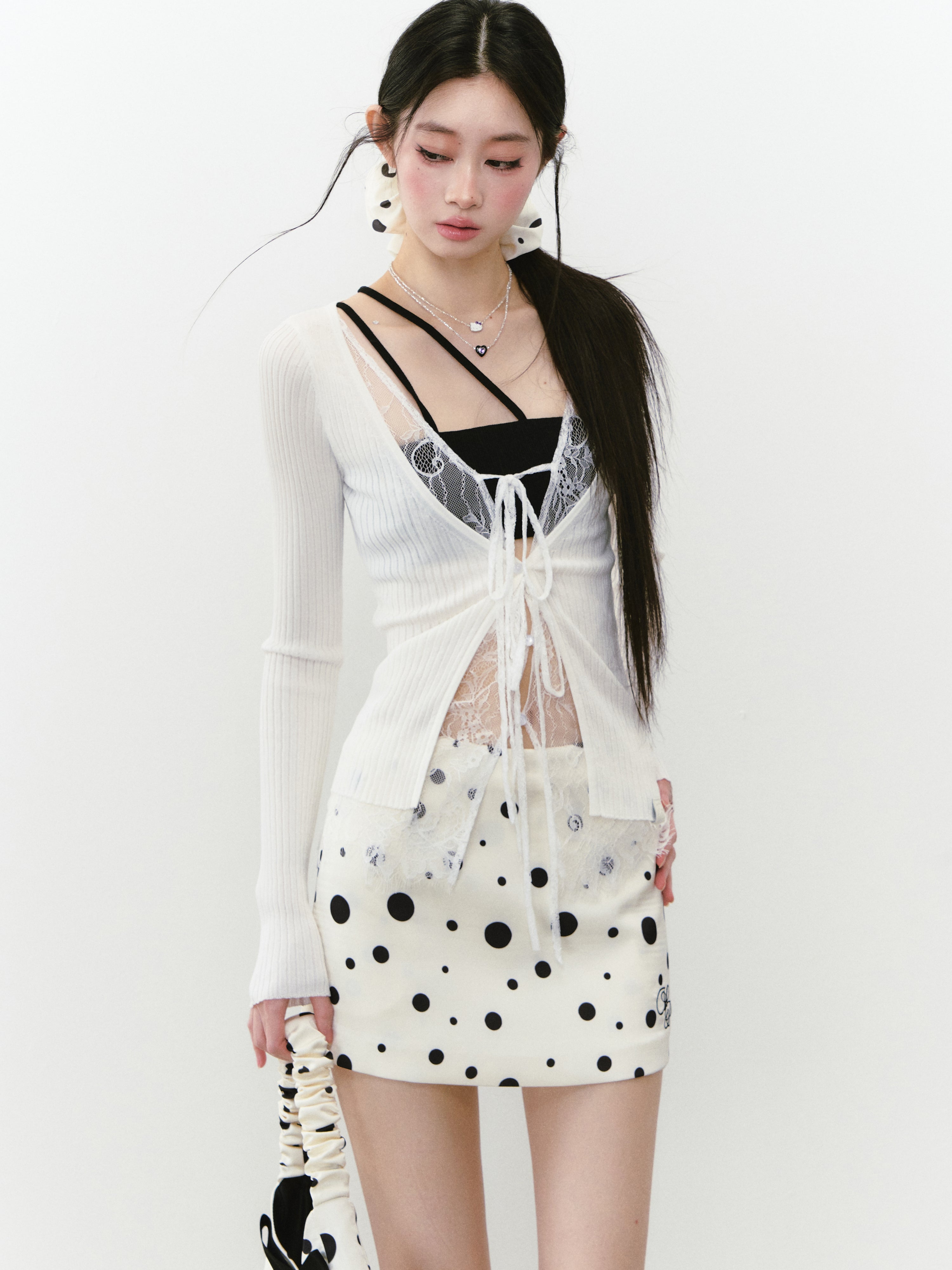 VIA PITTI VIABS216 Polka dot zipper mini skirt