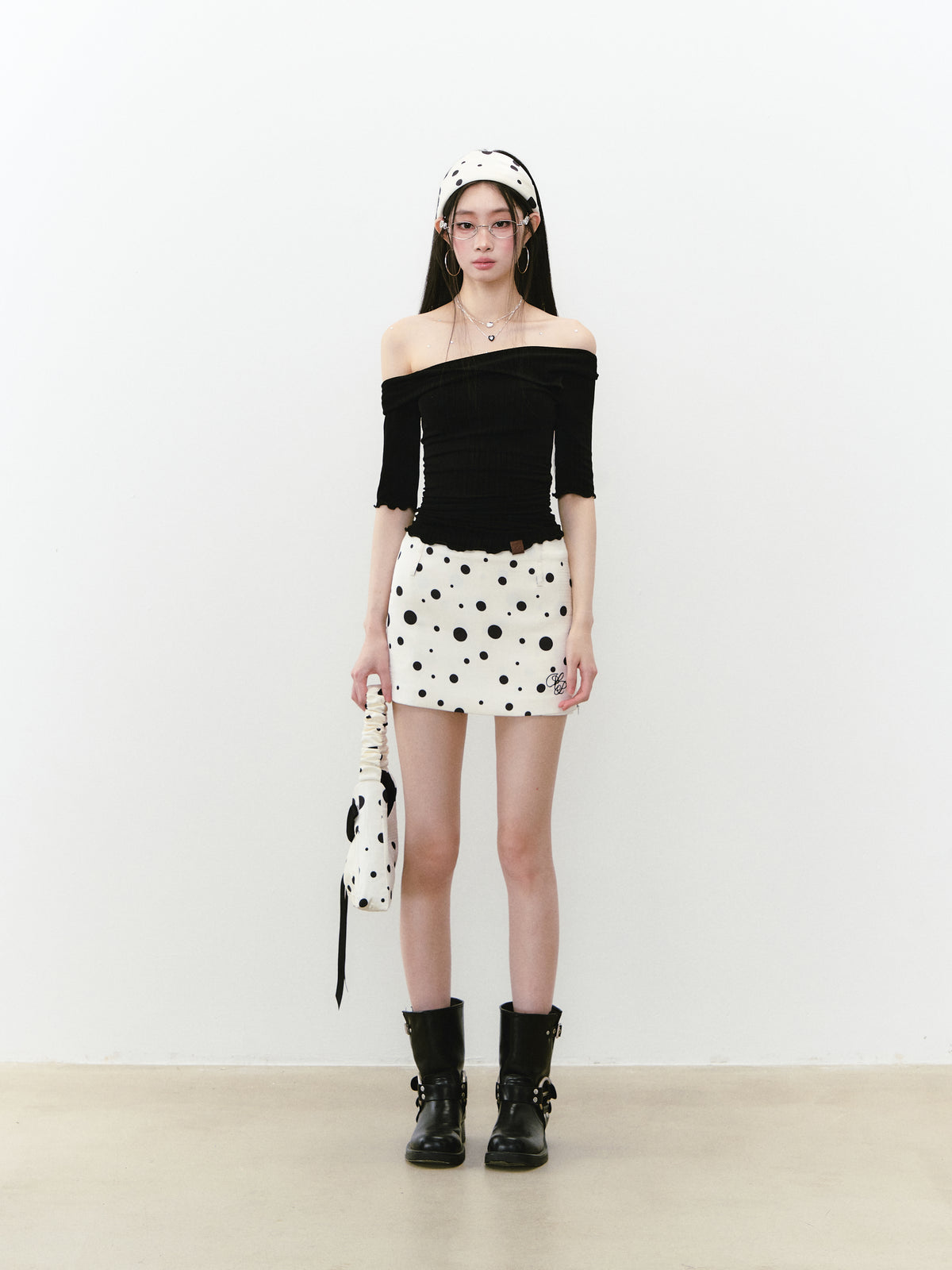 VIA PITTI VIABS216 Polka dot zipper mini skirt