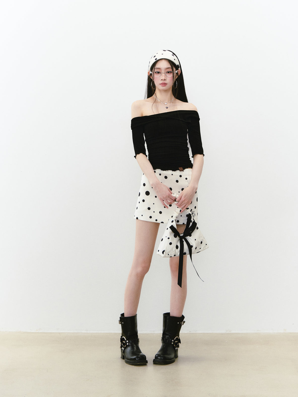 VIA PITTI VIABS216 Polka dot zipper mini skirt