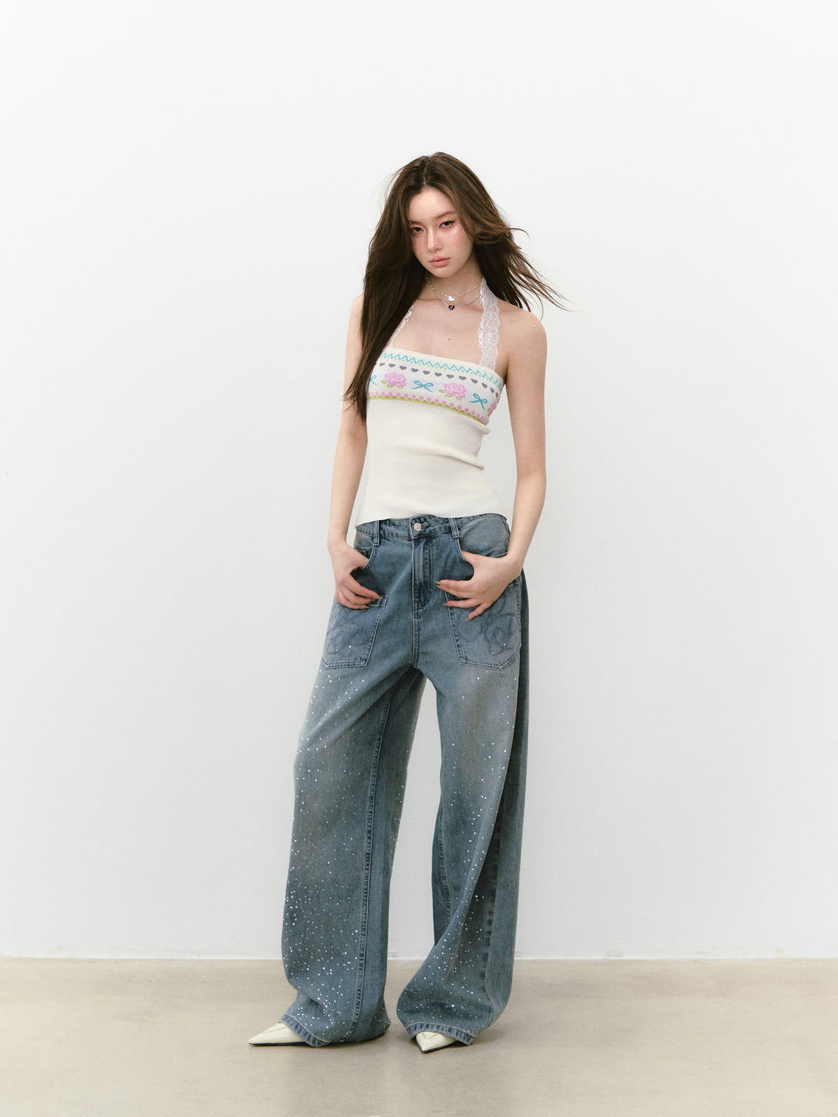 VIA PITTI [Best Seller] VIABK290 Woolen flower lace vest (2color)