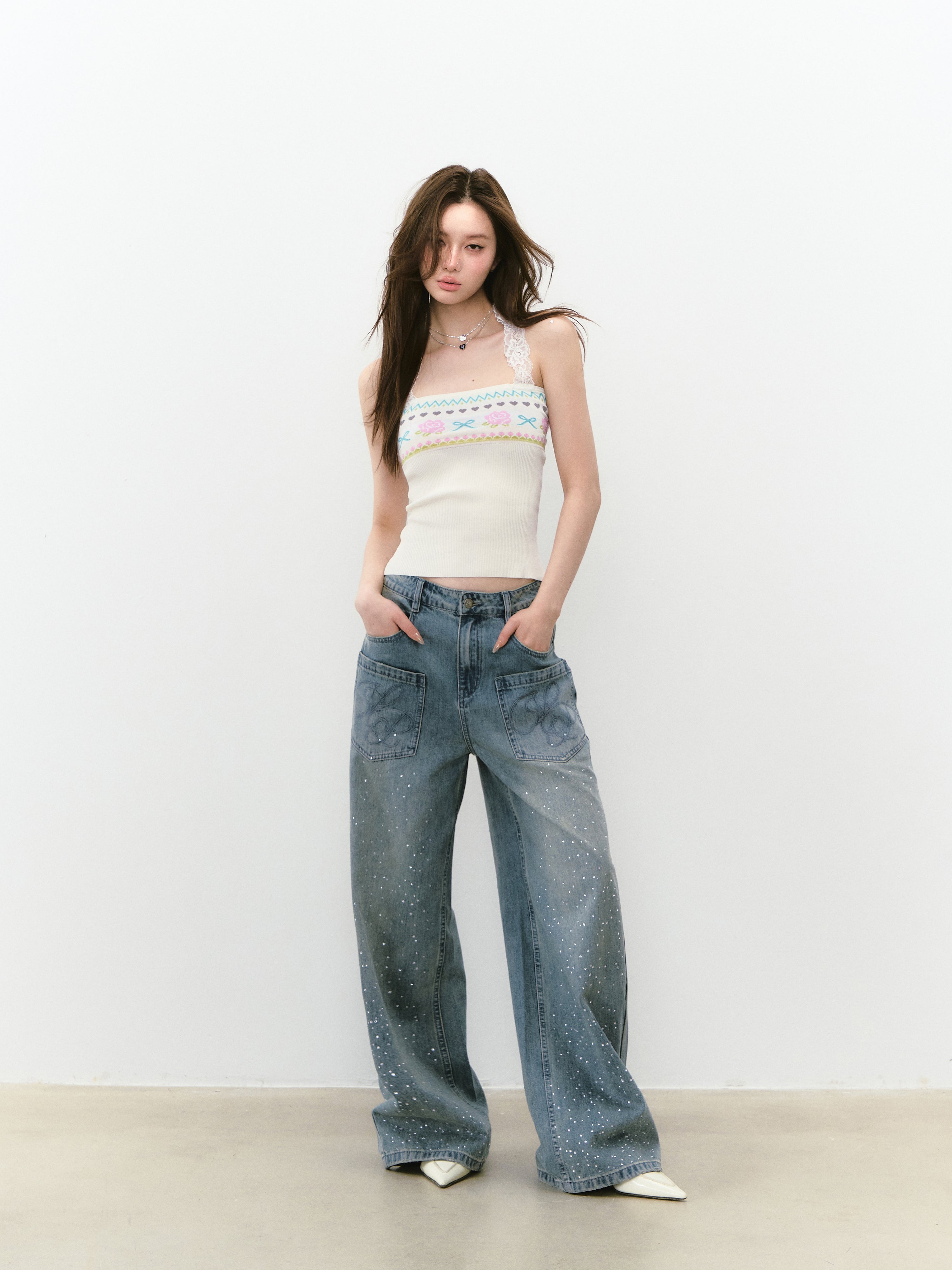VIA PITTI [Best Seller] VIABK290 Woolen flower lace vest (2color)