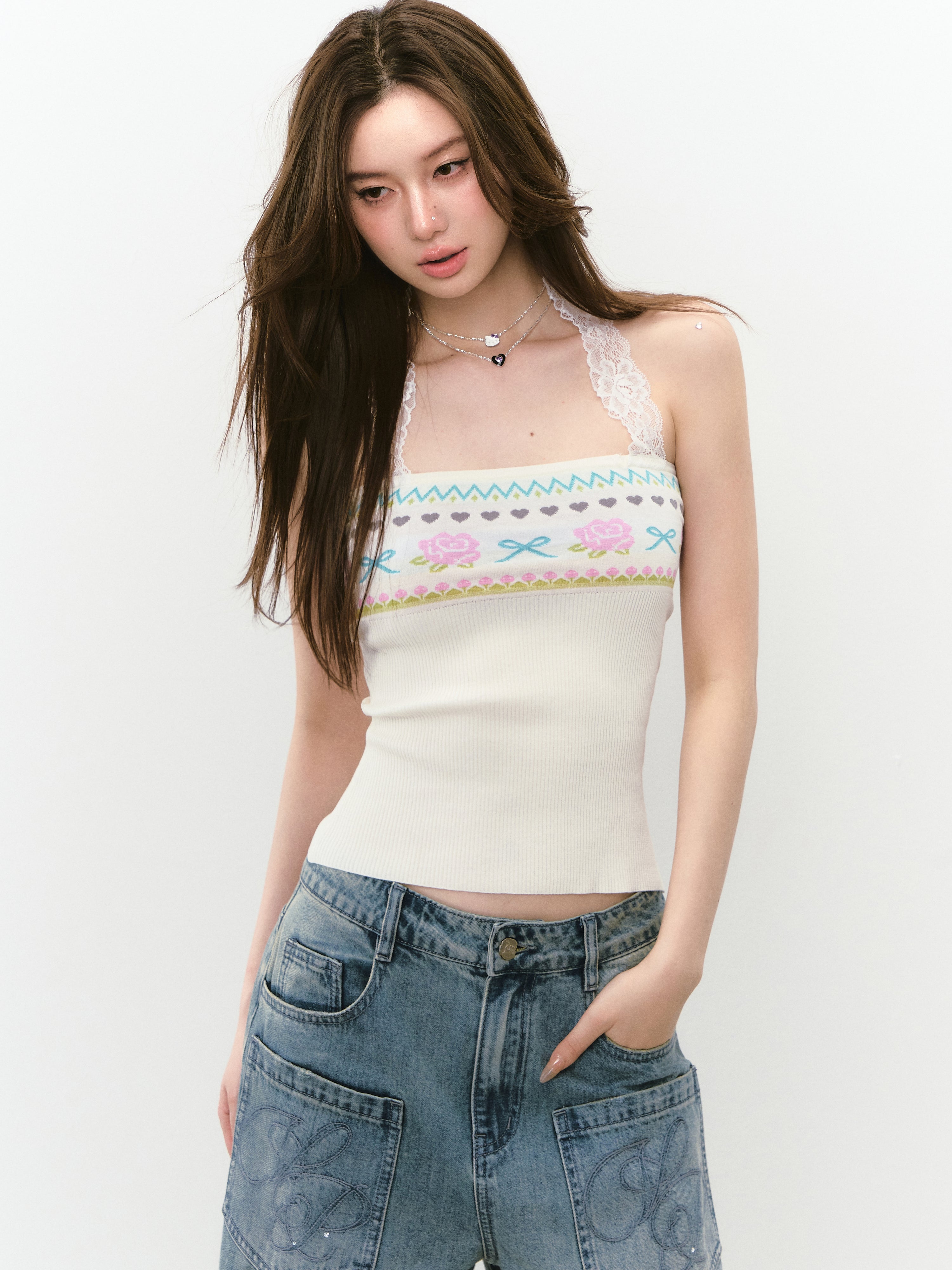 VIA PITTI [Best Seller] VIABK290 Woolen flower lace vest (2color)