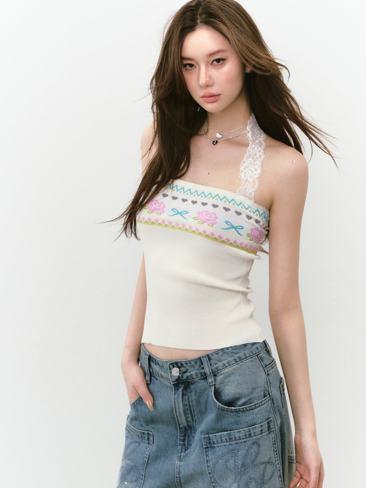 VIA PITTI [Best Seller] VIABK290 Woolen flower lace vest (2color)
