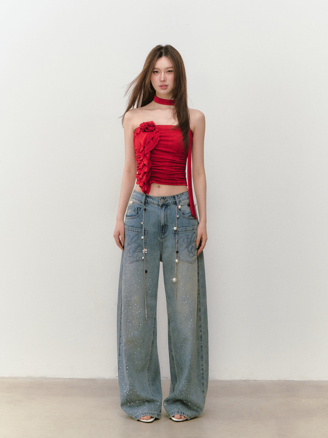 VIA PITTI VIABTP302 Pleated flower ribbon strapless vest