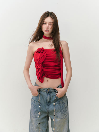 VIA PITTI VIABTP302 Pleated flower ribbon strapless vest