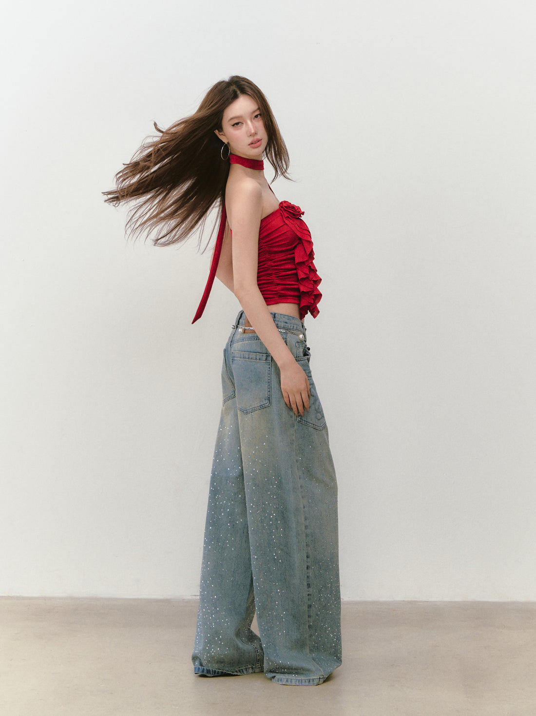 VIA PITTI VIABTP302 Pleated flower ribbon strapless vest