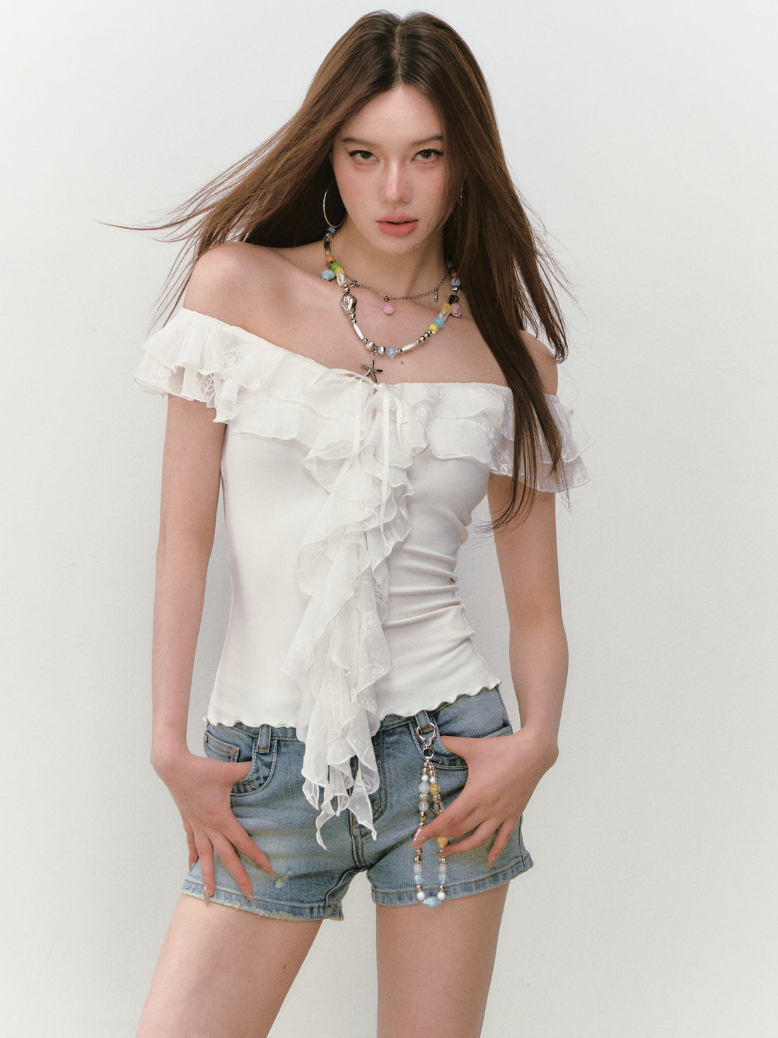 VIA PITTI VIABTP304 Lace collar short sleeved top