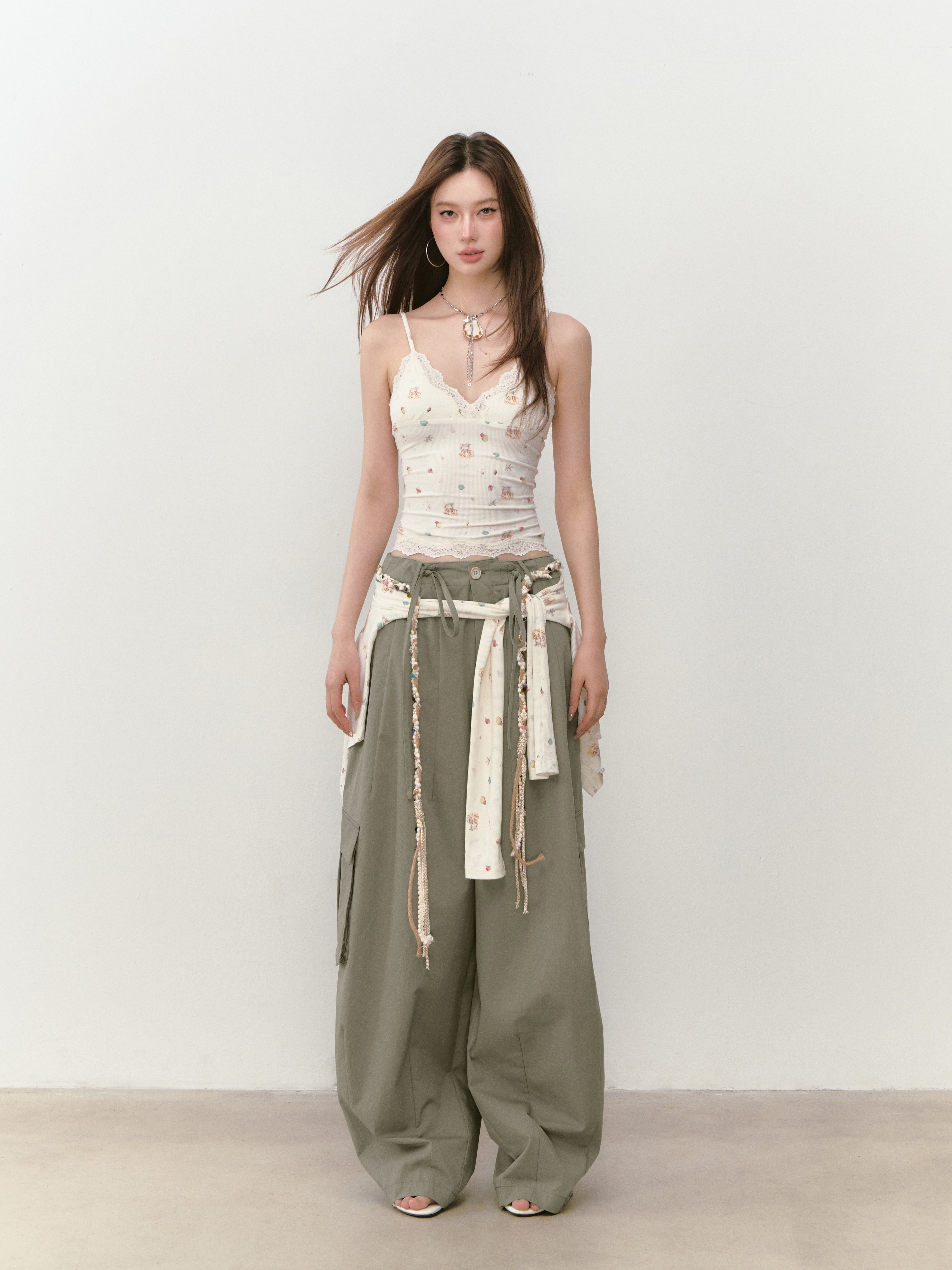 VIA PITTI VIABP319 Workwear large pocket beaded casual pants (2color)