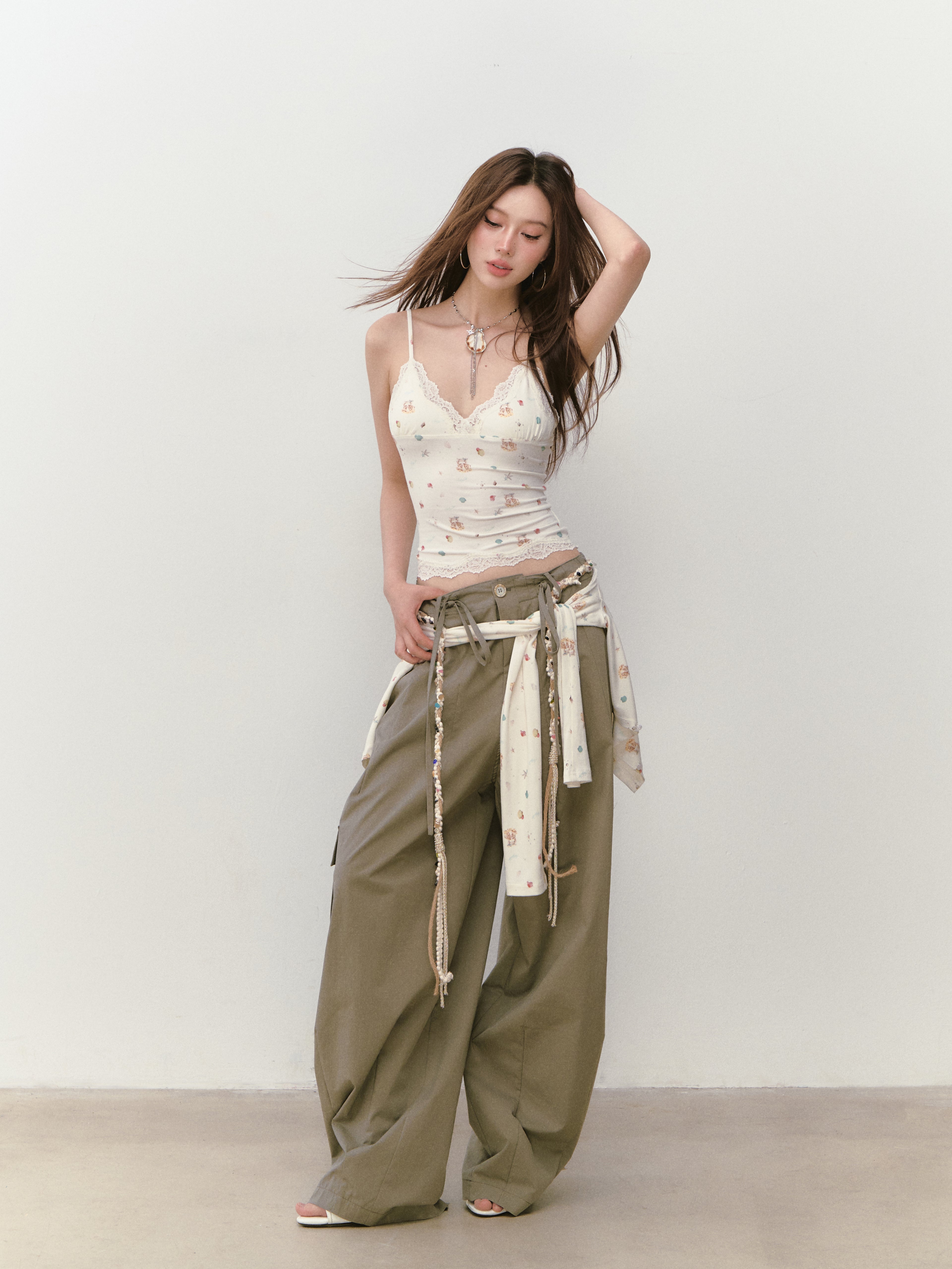 VIA PITTI VIABTP339 Printed lace edge vest (2color)