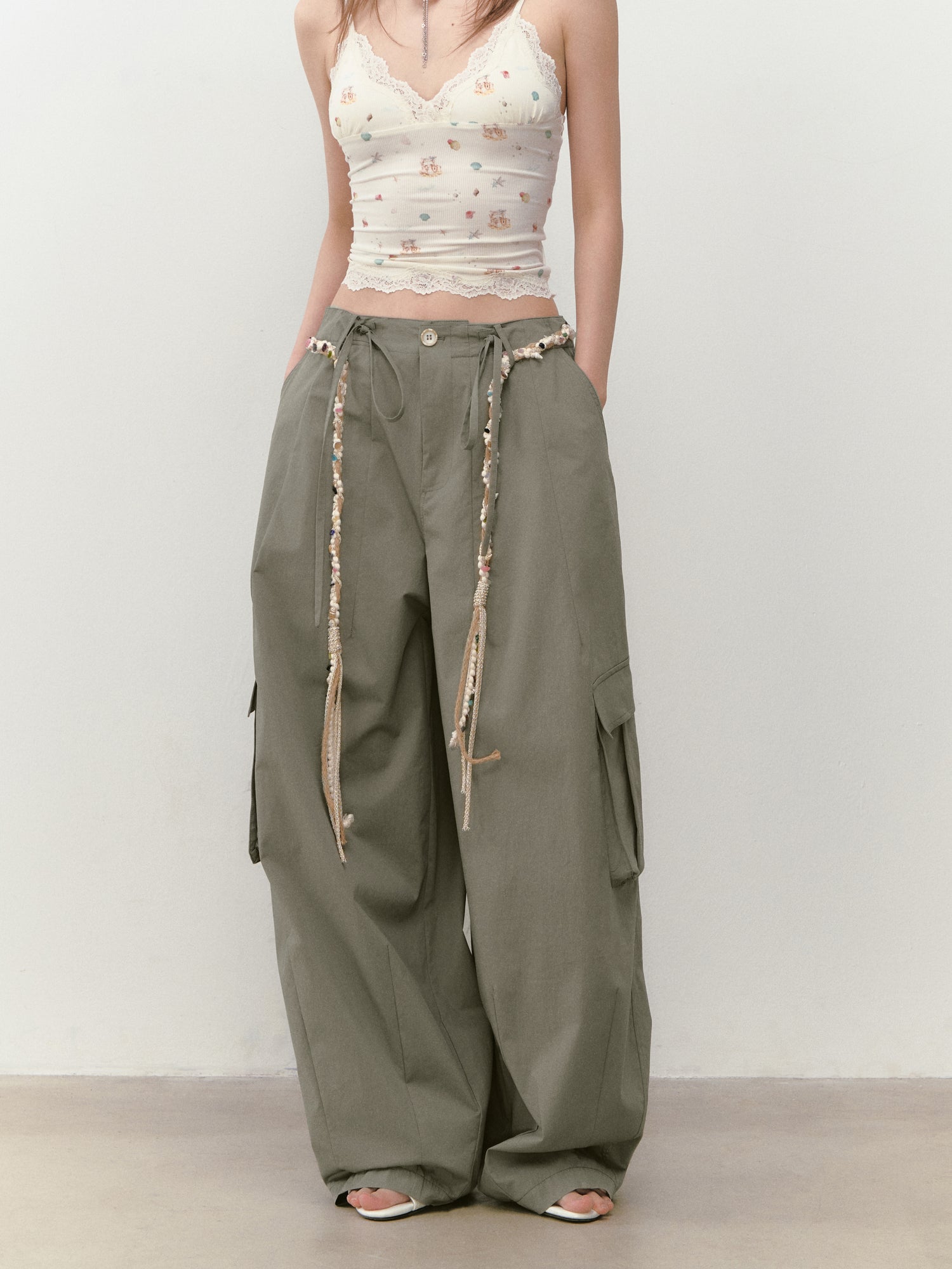 VIA PITTI VIABP319 Workwear large pocket beaded casual pants (2color)