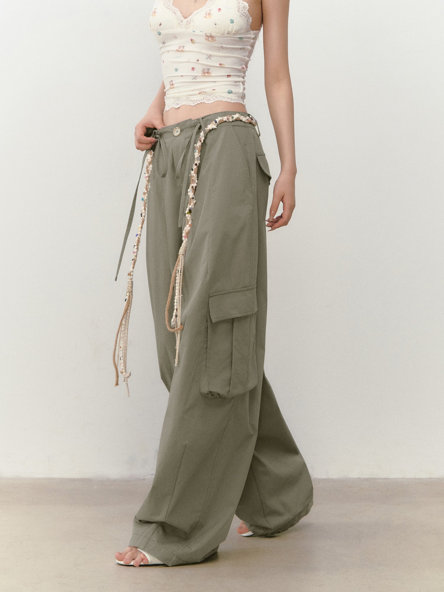VIA PITTI VIABP319 Workwear large pocket beaded casual pants (2color)