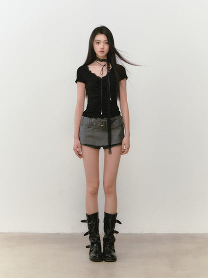 VIA PITTI VIABTP264 Lace backless beaded T-shirt