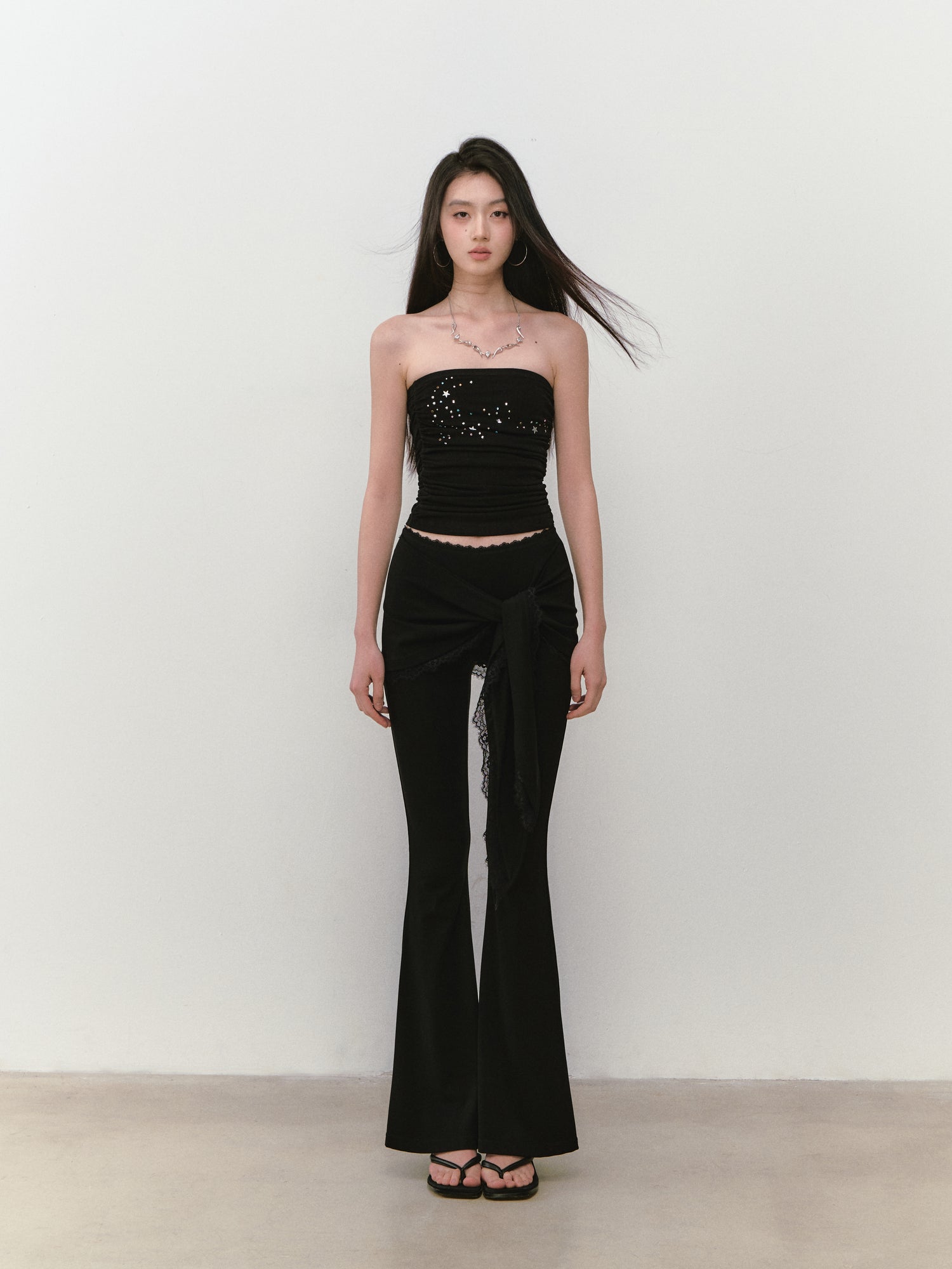 VIA PITTI VIABP354 Lace patchwork strap slim fit pants