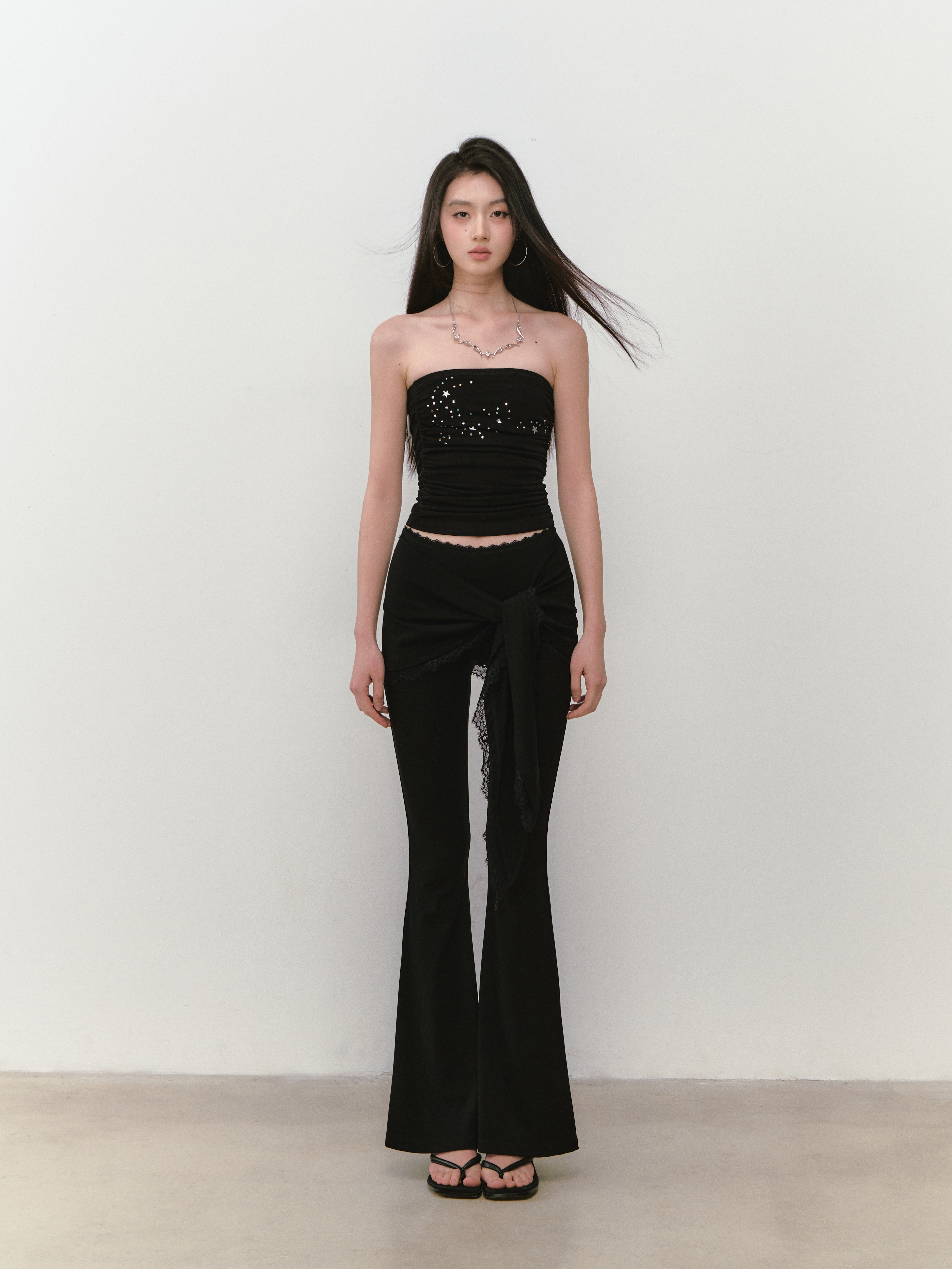 VIA PITTI VIABP354 Lace patchwork strap slim fit pants