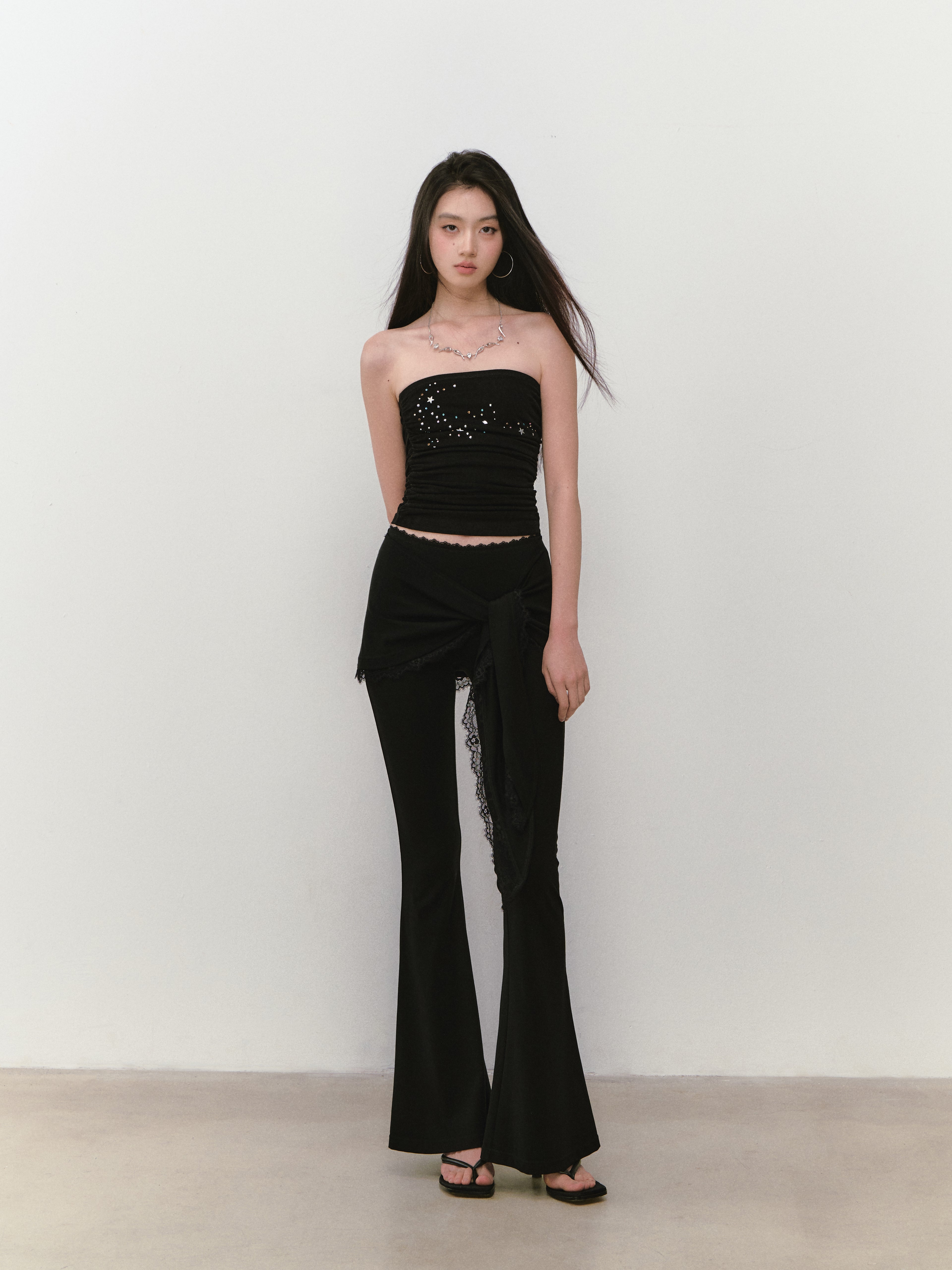 VIA PITTI VIABP354 Lace patchwork strap slim fit pants