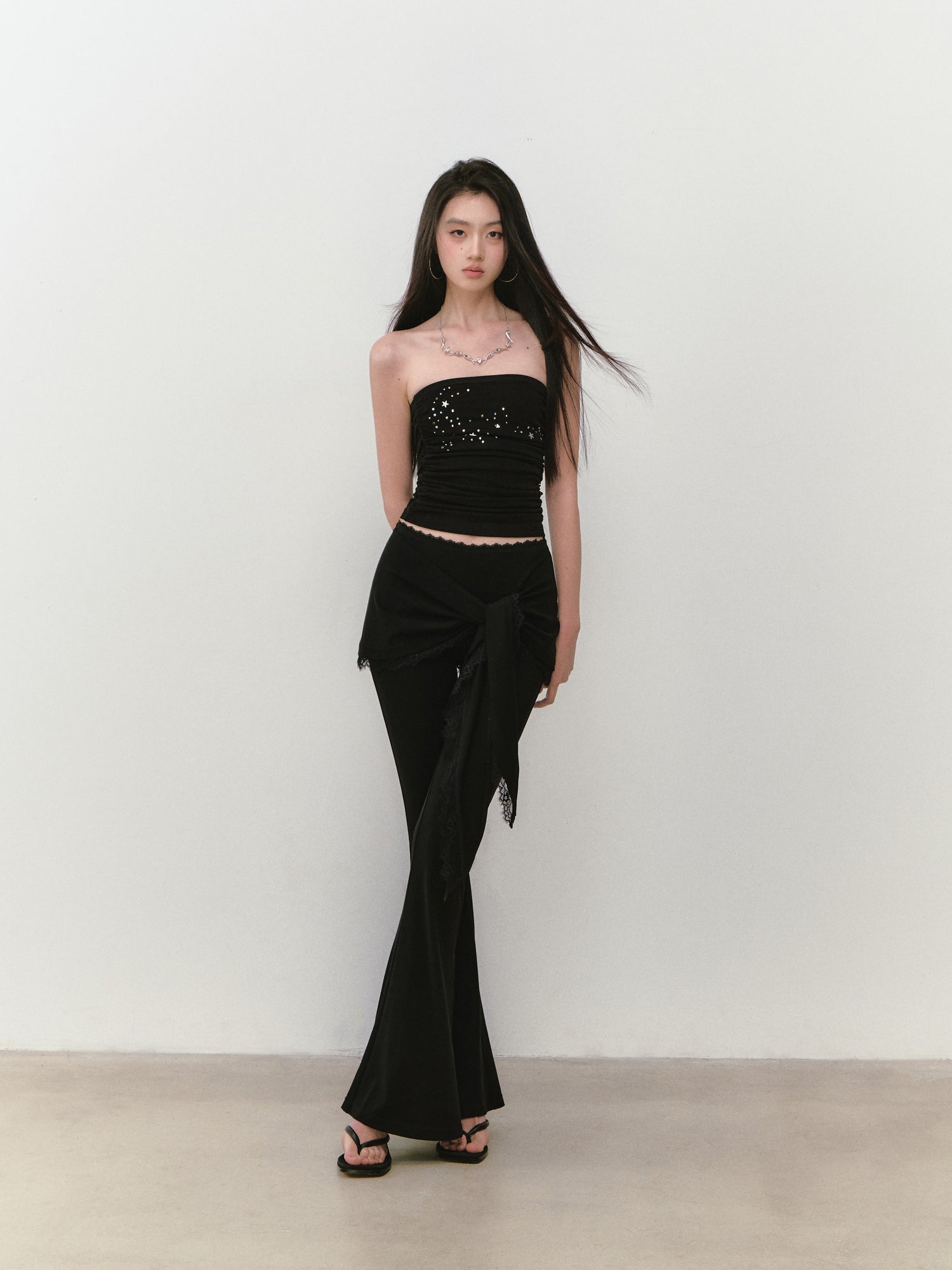 VIA PITTI VIABP354 Lace patchwork strap slim fit pants