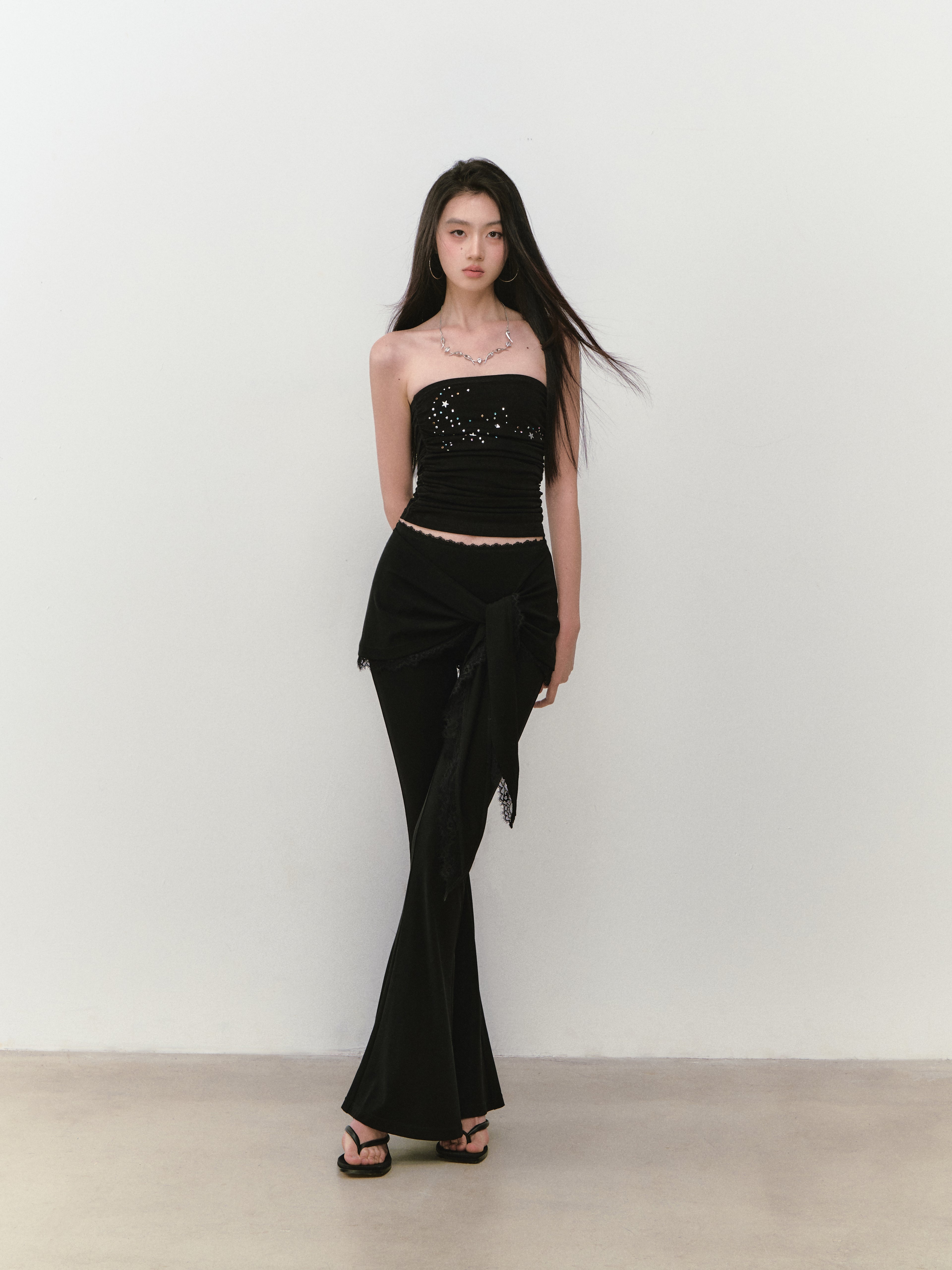 VIA PITTI VIABP354 Lace patchwork strap slim fit pants