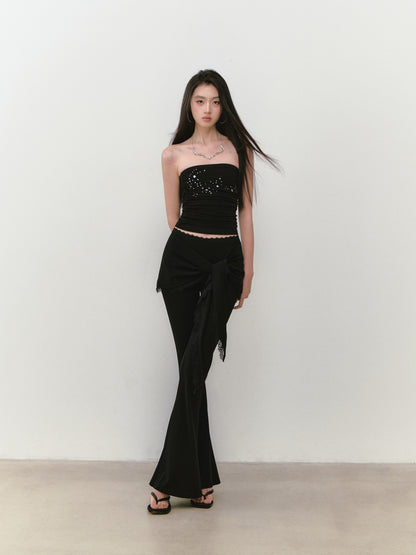 VIA PITTI VIABP354 Lace patchwork strap slim fit pants