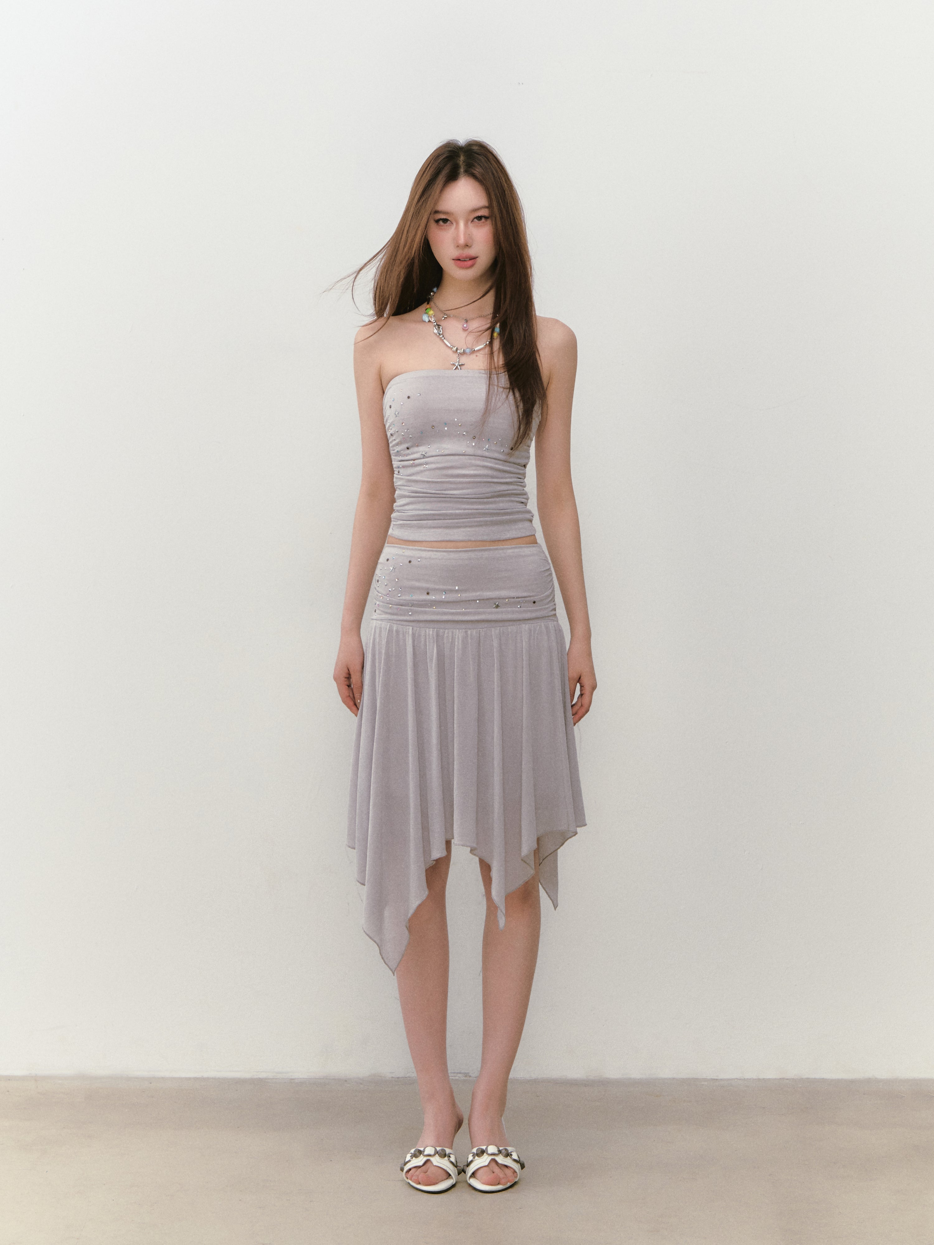 VIA PITTI VIABTP322&amp;VIABS323 Bead star embroidered + skirt set (2color)