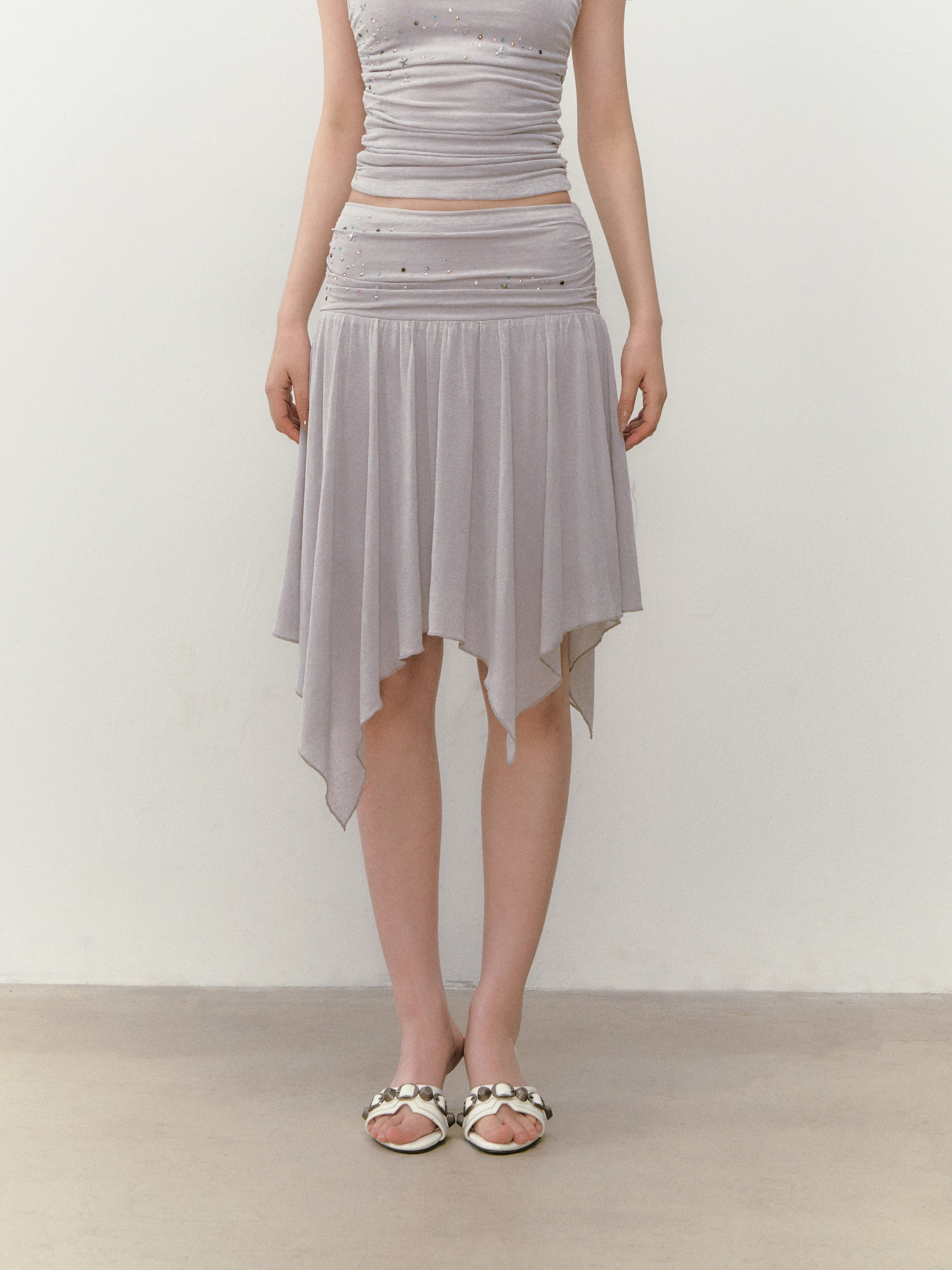 VIA PITTI VIABTP322&amp;VIABS323 Bead star embroidered + skirt set (2color)