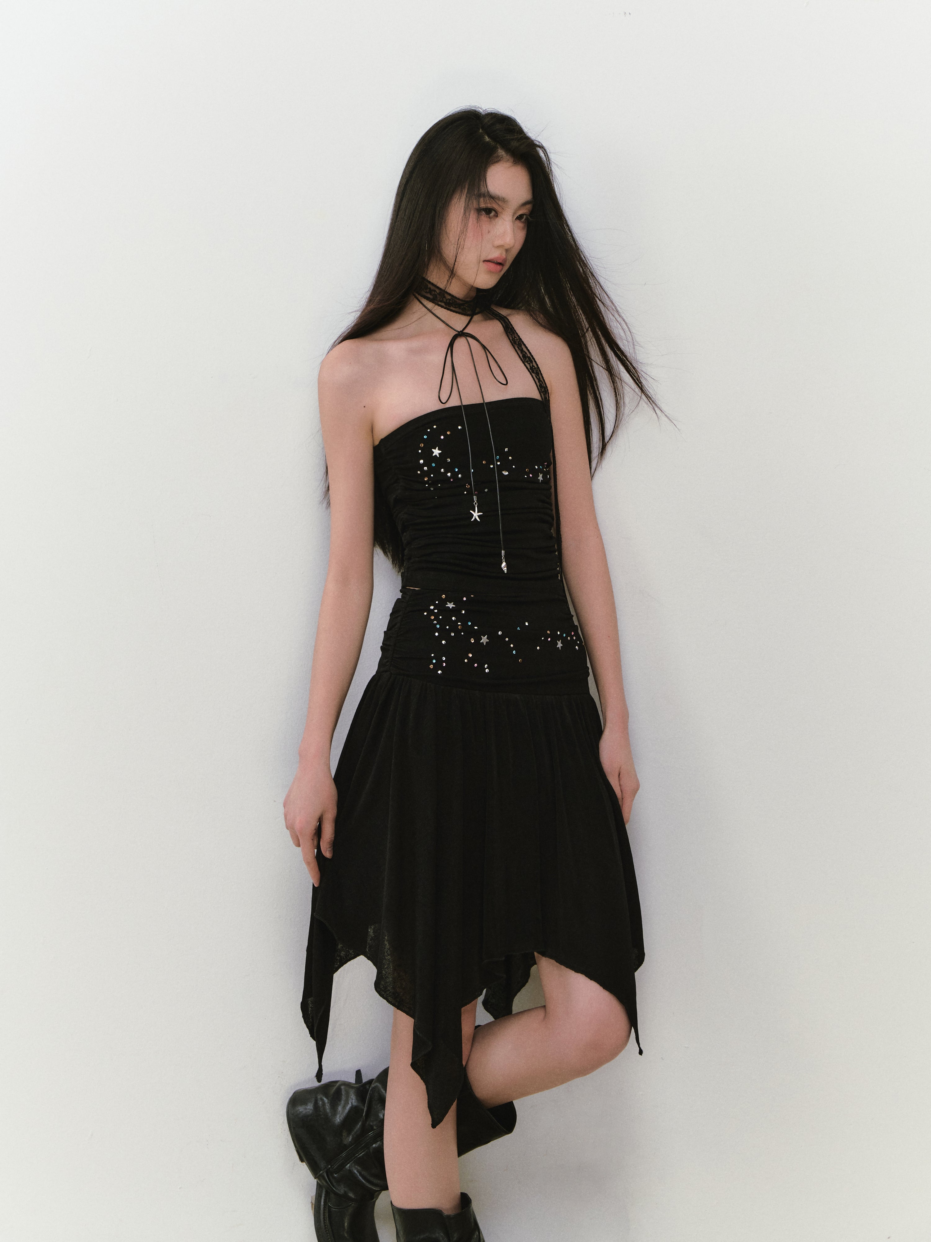 VIA PITTI VIABTP322&amp;VIABS323 Bead star embroidered + skirt set (2color)