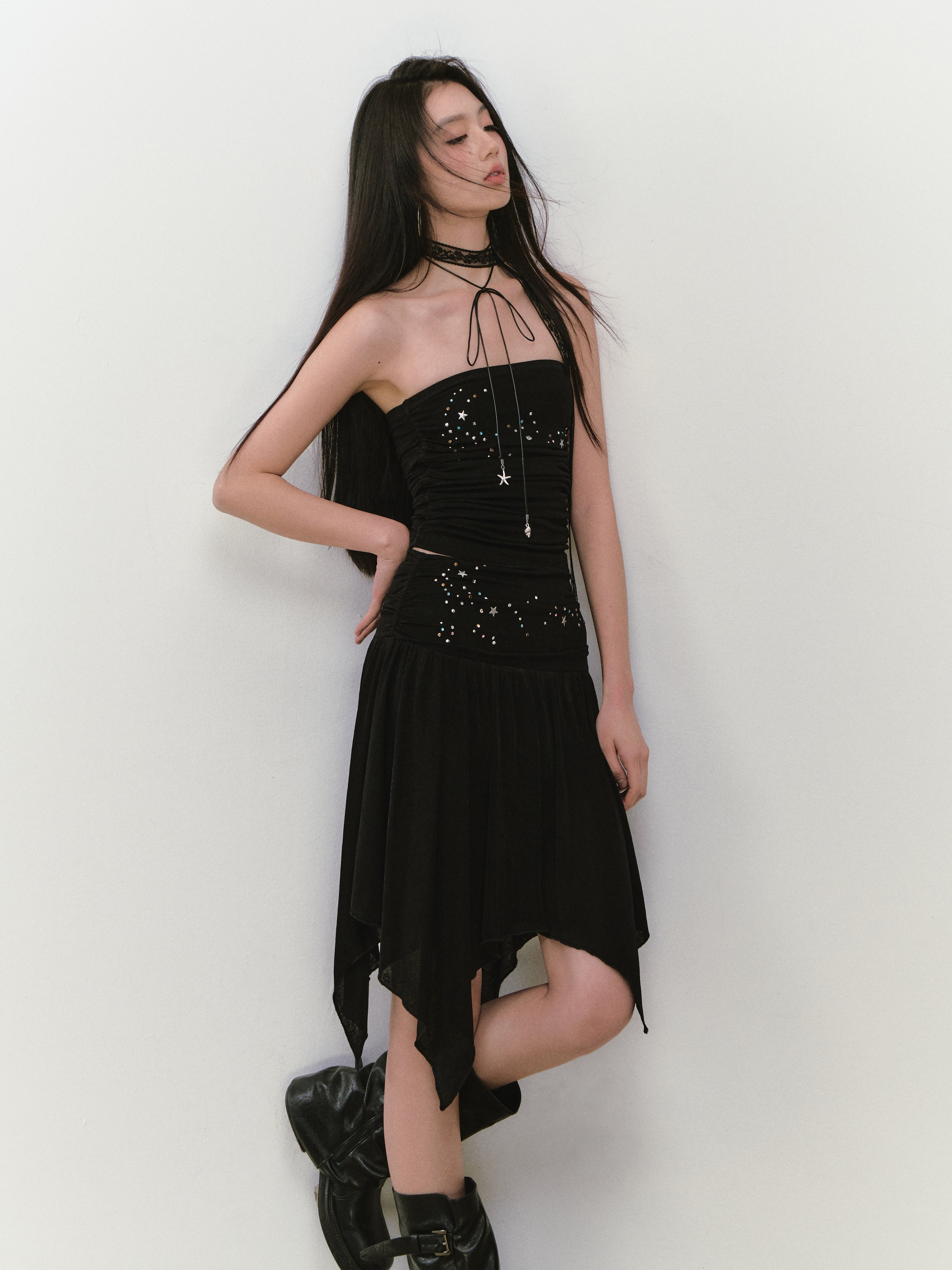 VIA PITTI VIABTP322&amp;VIABS323 Bead star embroidered + skirt set (2color)