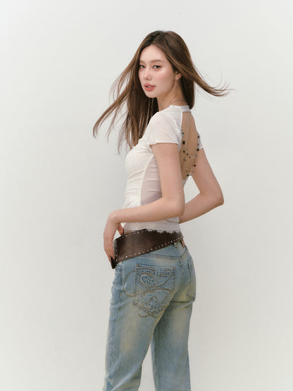 VIA PITTI VIABTP264 Lace backless beaded T-shirt