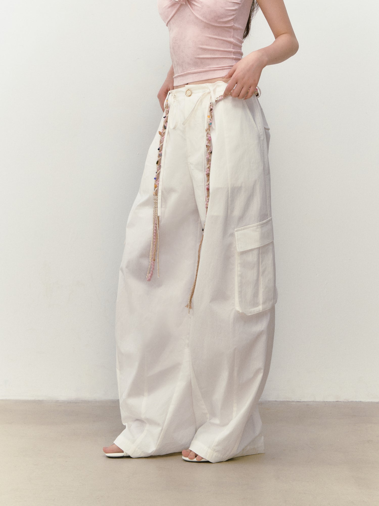 VIA PITTI VIABP319 Workwear large pocket beaded casual pants (2color)