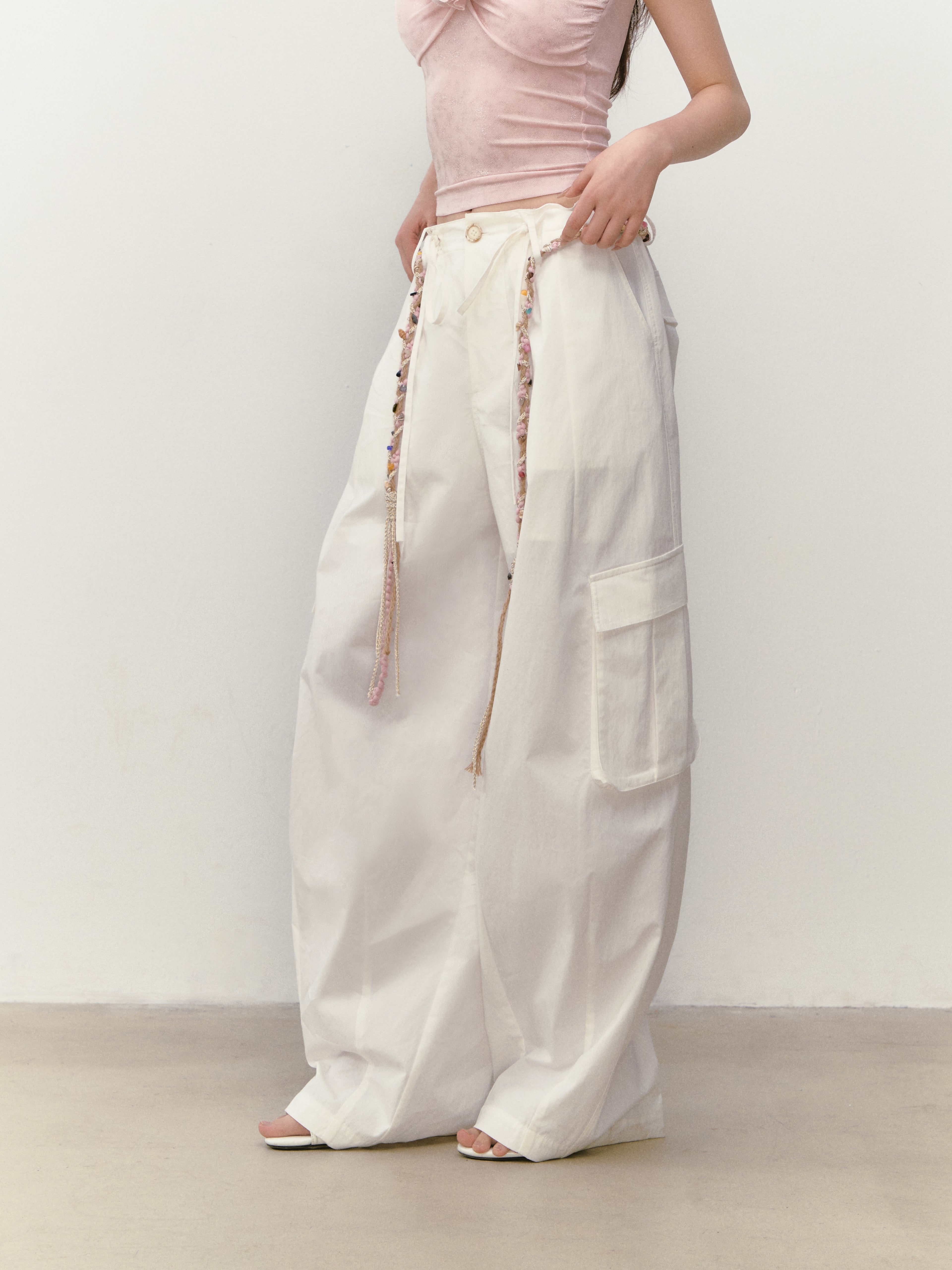VIA PITTI VIABP319 Workwear large pocket beaded casual pants (2color)